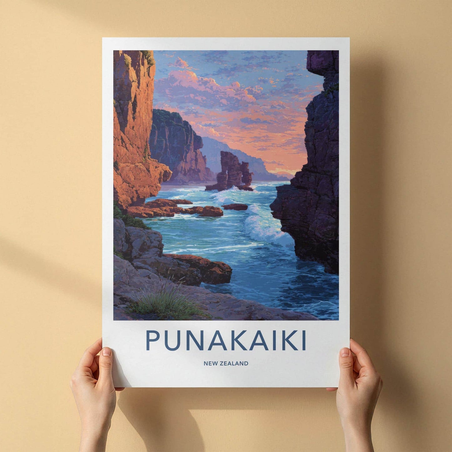 Punaikaiki Poster - New Zealand Travel Art - Rugged Coastal Rocks Home Decor