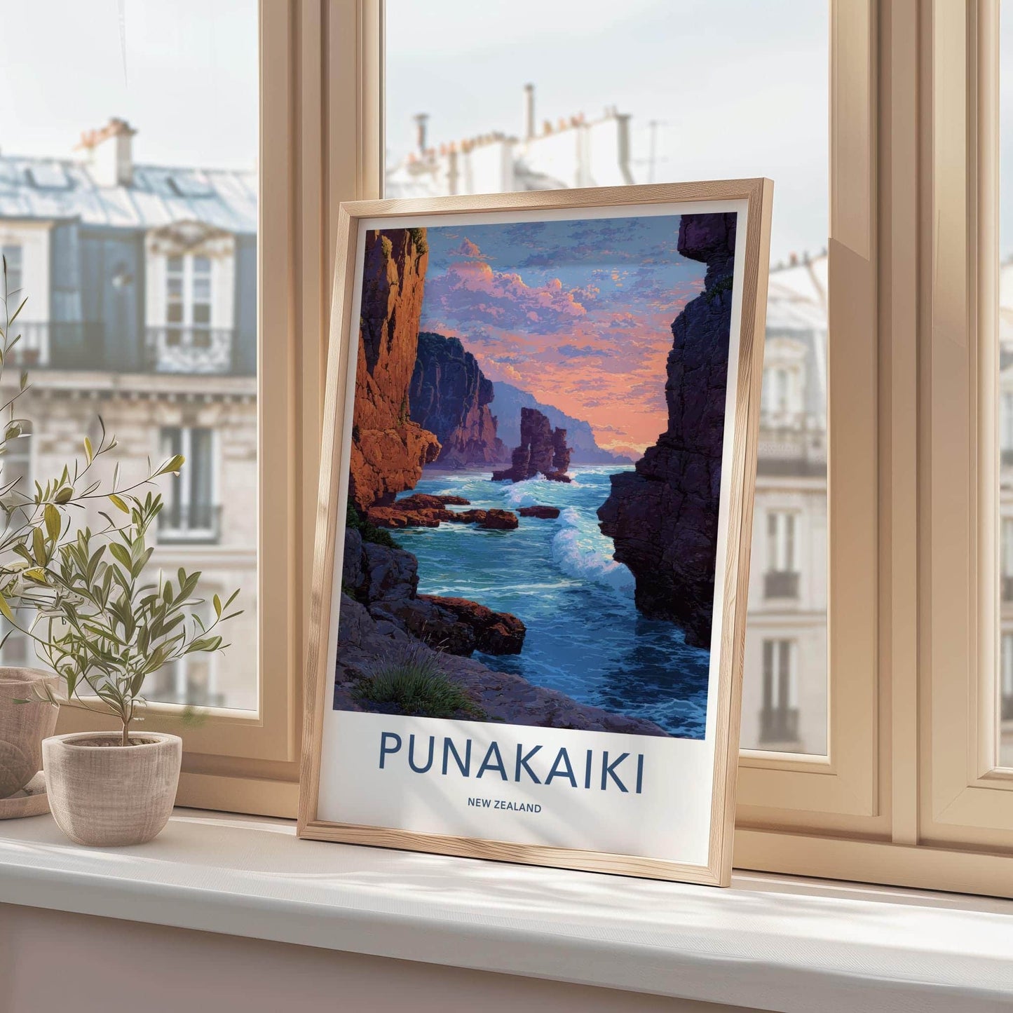Punaikaiki Poster - New Zealand Travel Art - Rugged Coastal Rocks Home Decor