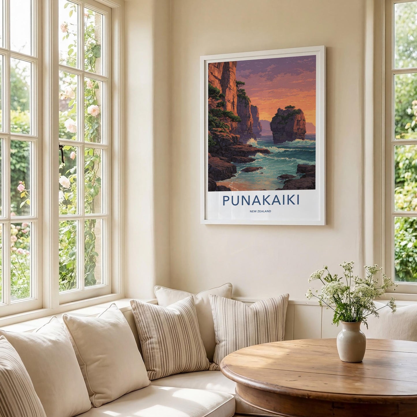 Punakaiki Poster - New Zealand Travel Art - Coastal Cliffs Sunset Home Decor