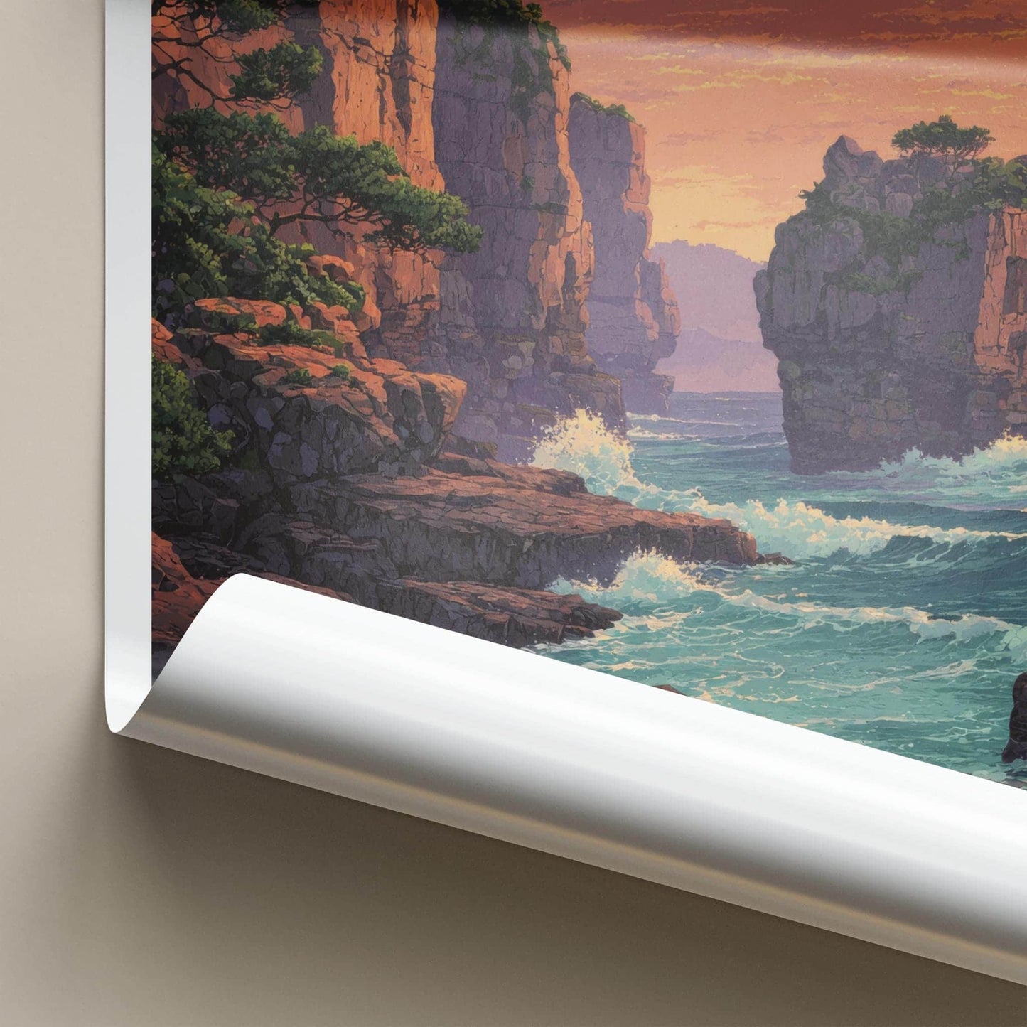 Punakaiki Poster - New Zealand Travel Art - Coastal Cliffs Sunset Home Decor