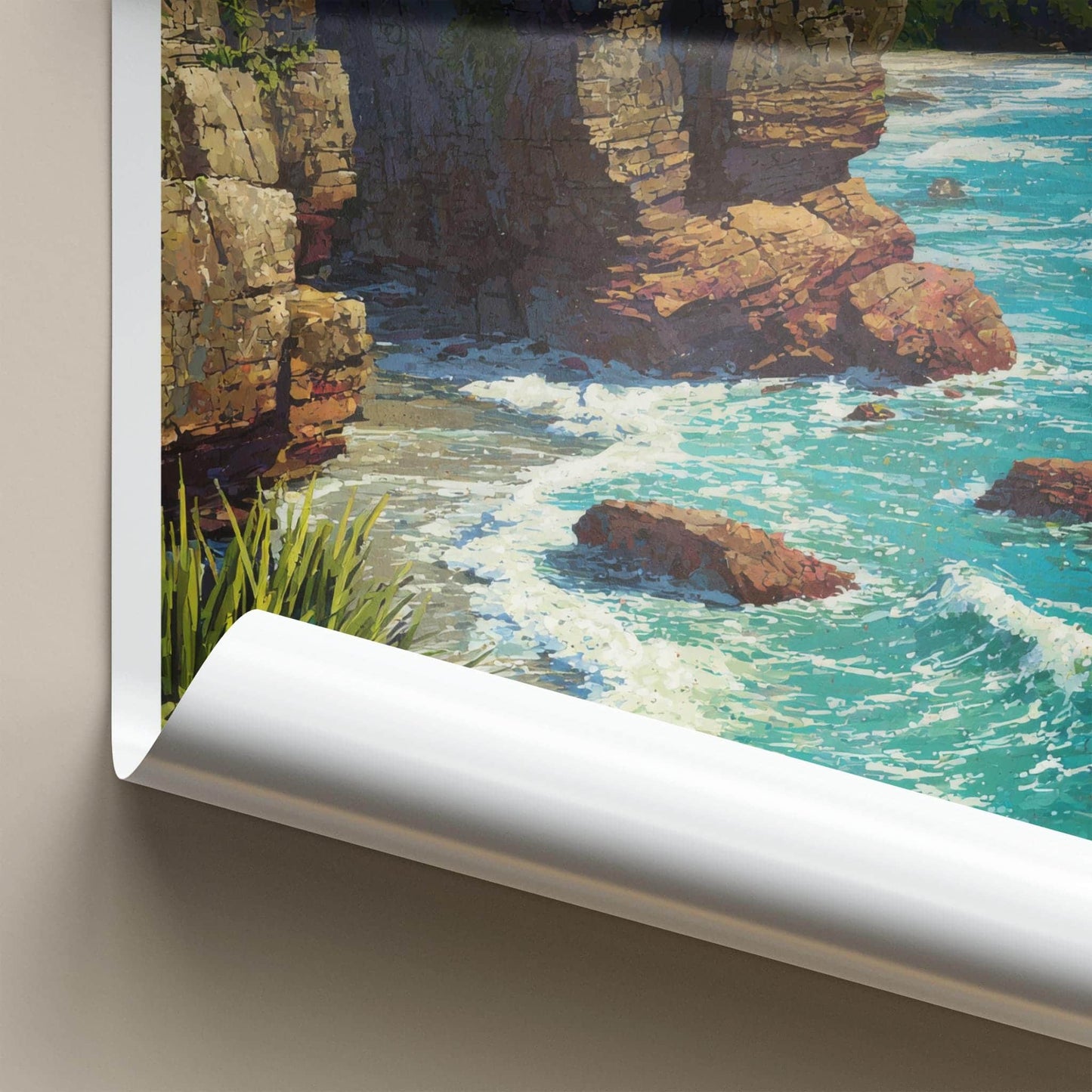 Punakaiki Poster - New Zealand Travel Art - Rugged Coastal Rocks Home Decor