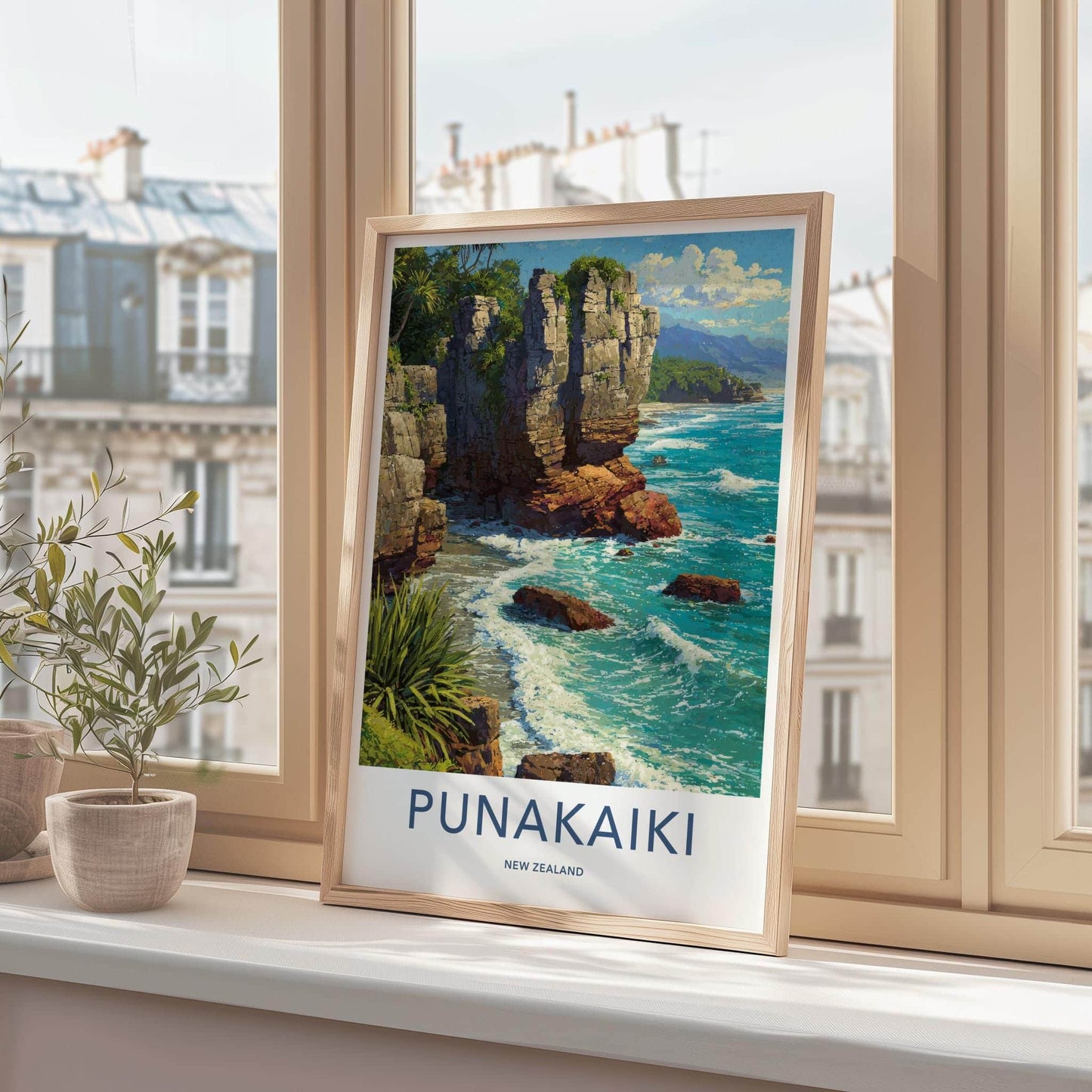 Punakaiki Poster - New Zealand Travel Art - Rugged Coastal Rocks Home Decor
