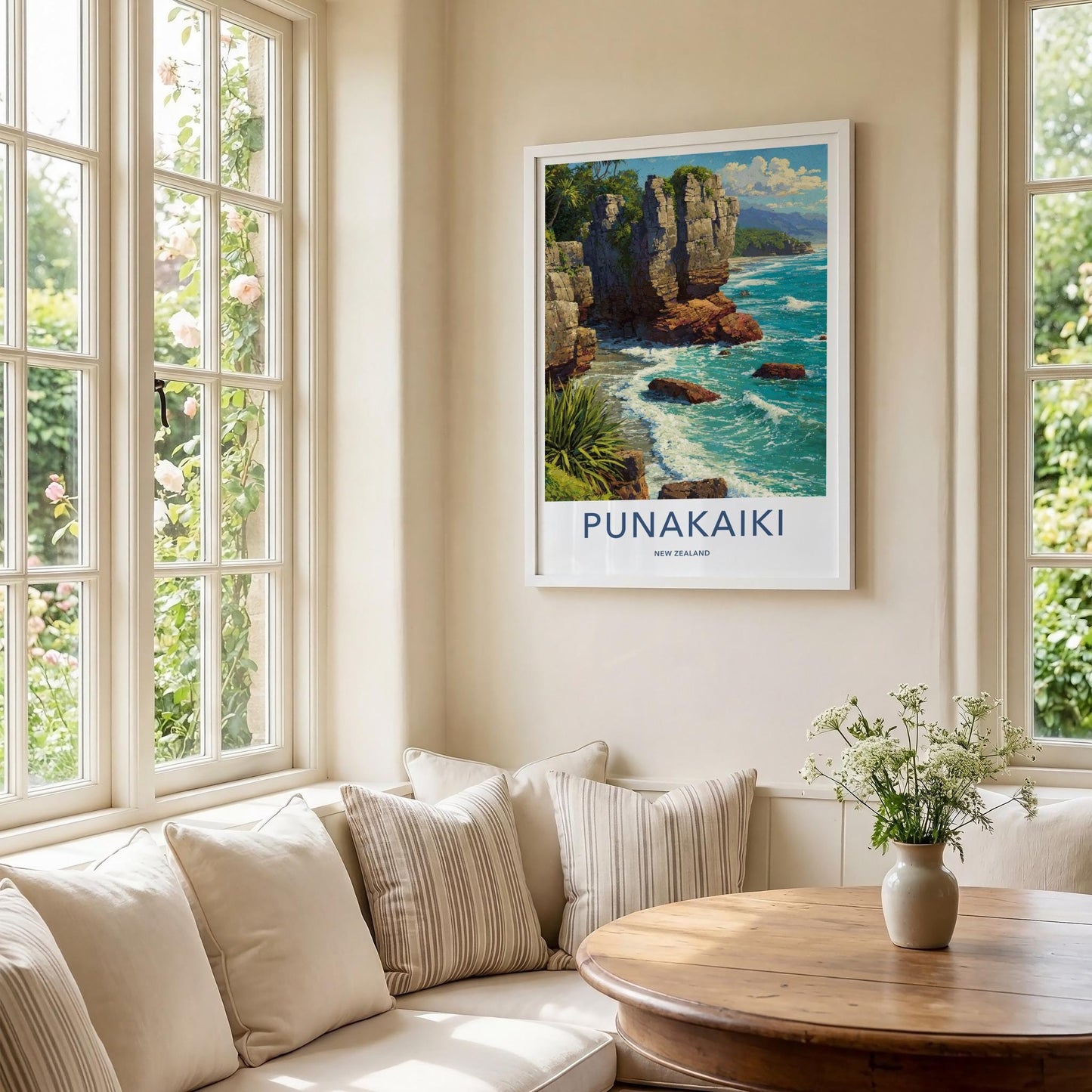 Punakaiki Poster - New Zealand Travel Art - Rugged Coastal Rocks Home Decor
