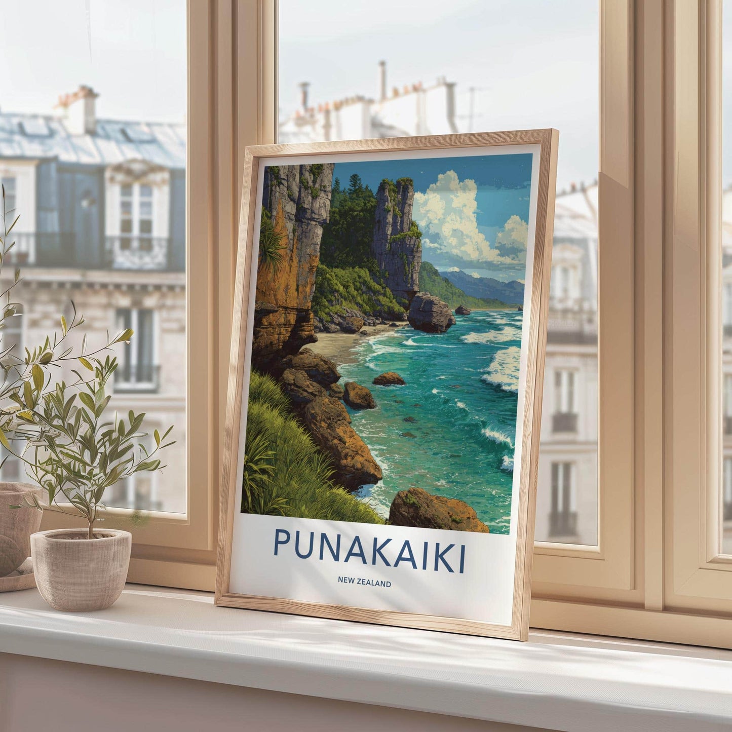 Punakaki Poster - New Zealand Travel Art - Coastal Cliffs Beach Wall Decor