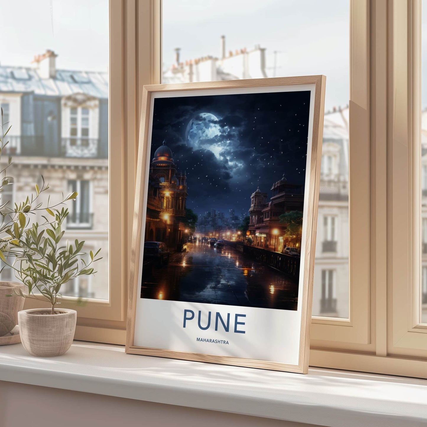 Pune Poster - India Travel Art - Maharashtra Moonlit Rainy Gallery Art