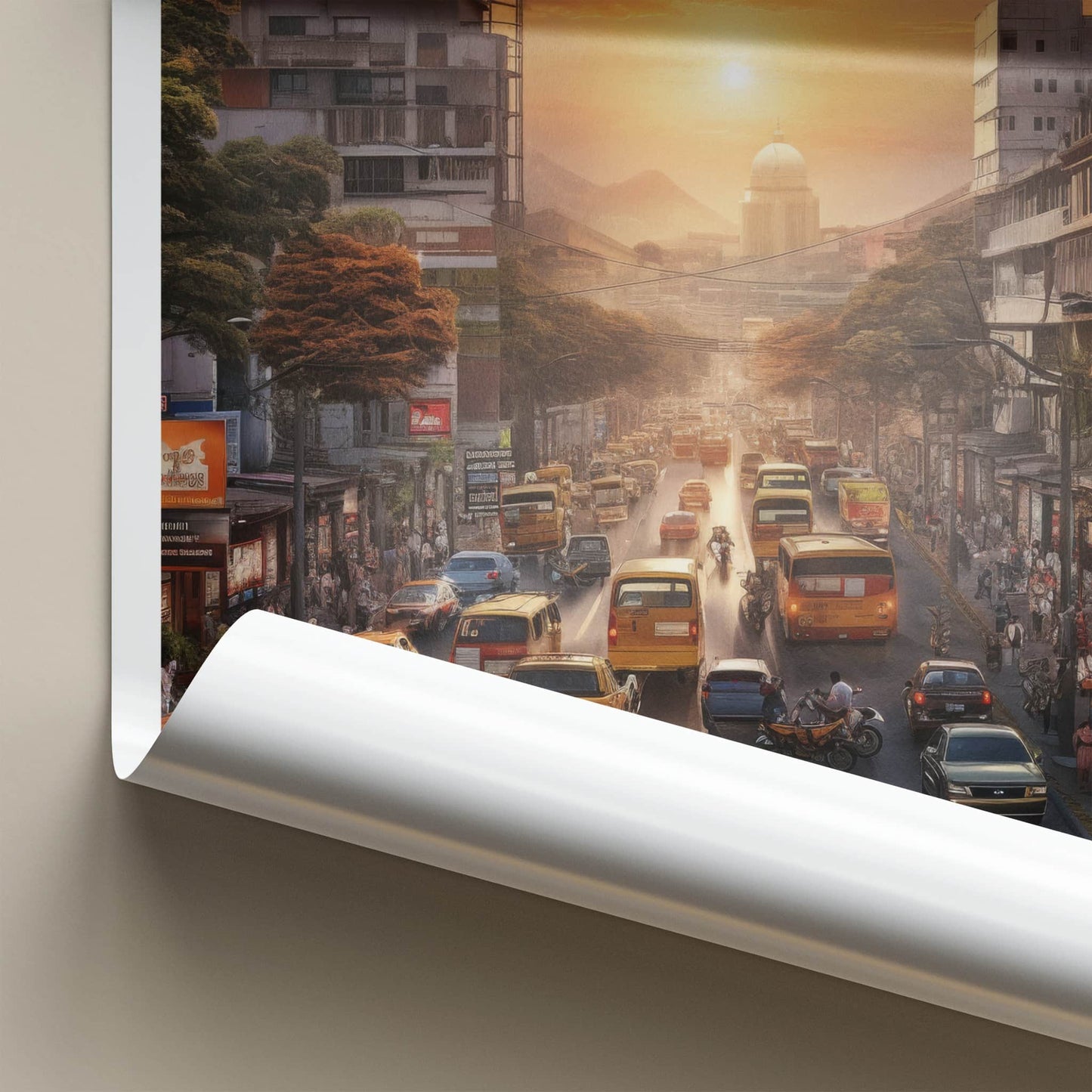 Pune Poster - India Travel Art - Maharashtra Street Sunset Traffic Home Decor