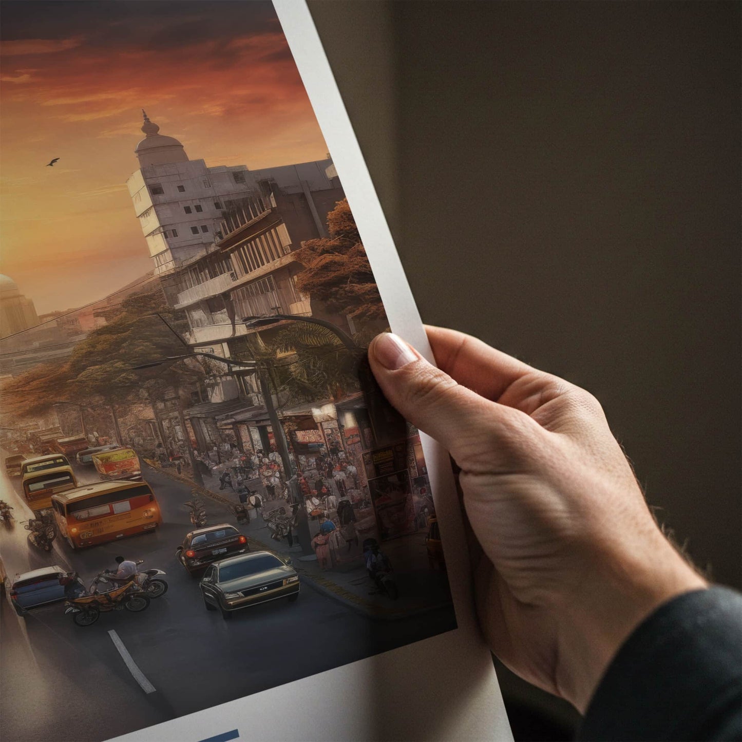 Pune Poster - India Travel Art - Maharashtra Street Sunset Traffic Home Decor