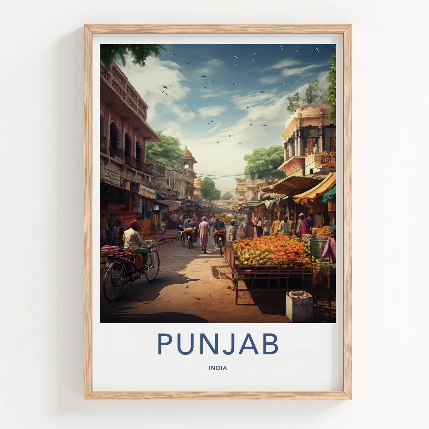 Punjab Poster - India Framed Art - Punjab Busy Market Scene Framed Decor