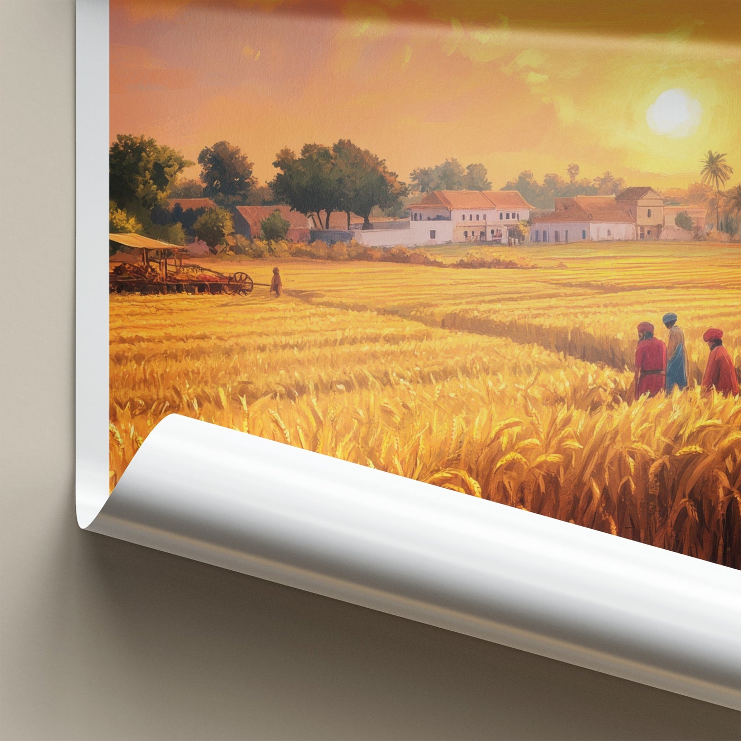 Punjab Poster - India Travel Art - Punjab Golden Field Sunset Home Decor