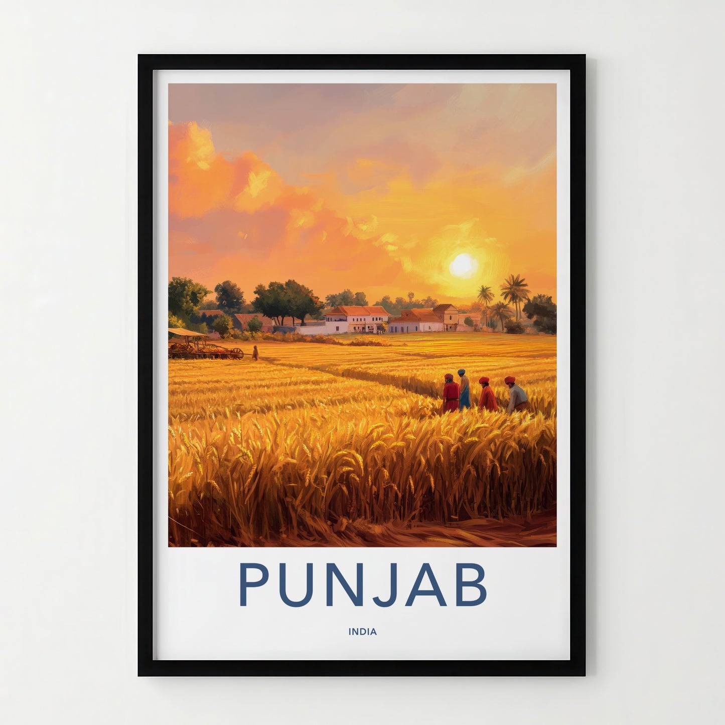 Punjab Poster - India Travel Art - Punjab Golden Field Sunset Home Decor