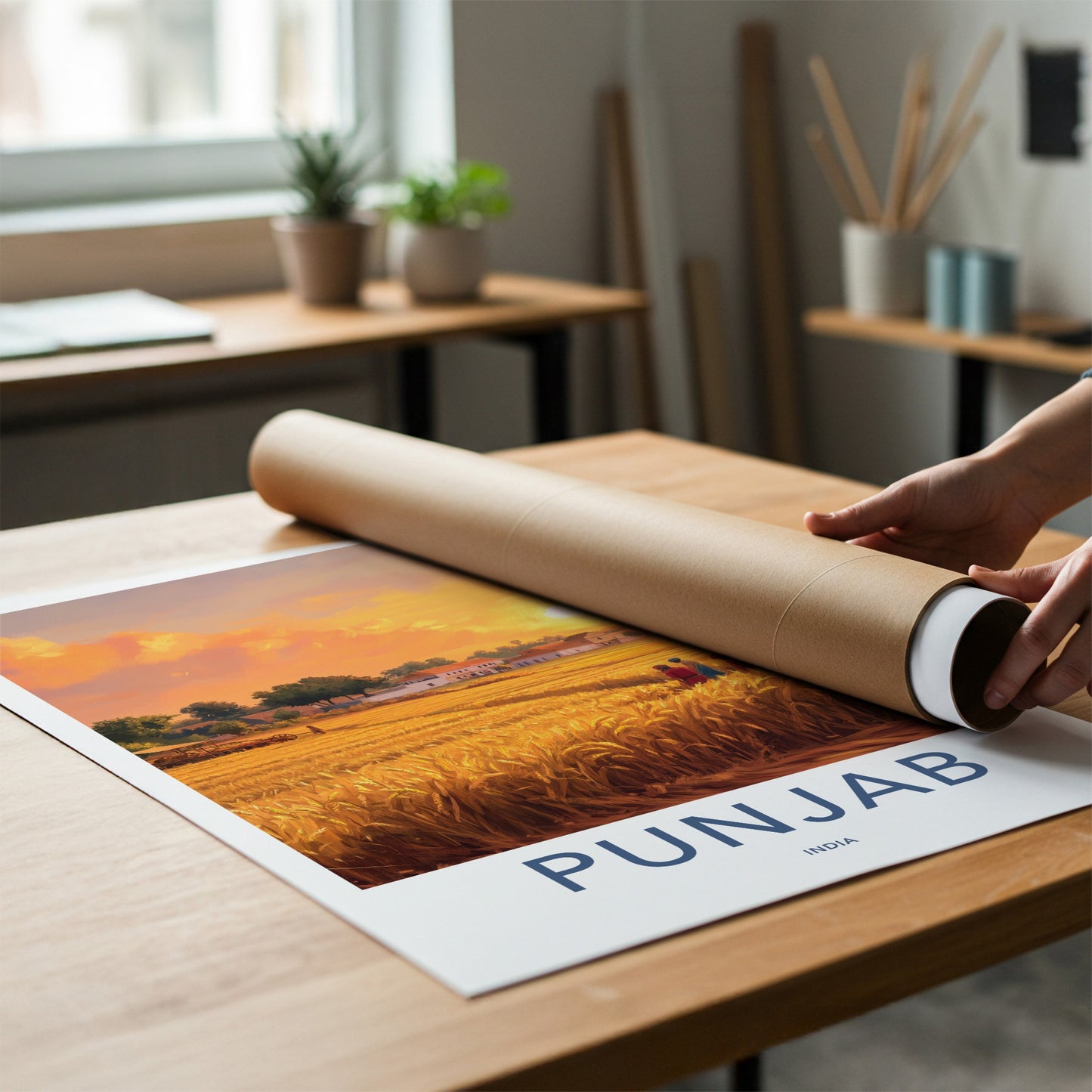Punjab Poster - India Travel Art - Punjab Golden Field Sunset Home Decor