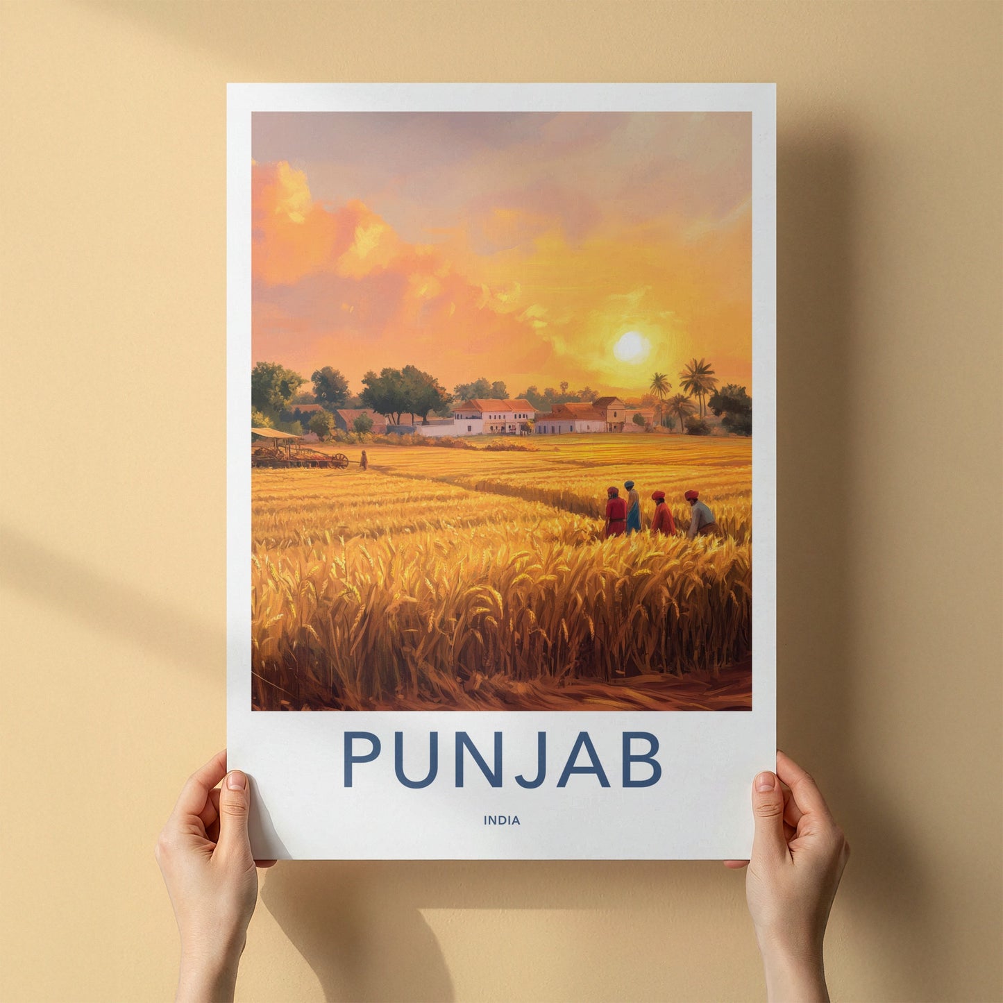 Punjab Poster - India Travel Art - Punjab Golden Field Sunset Home Decor