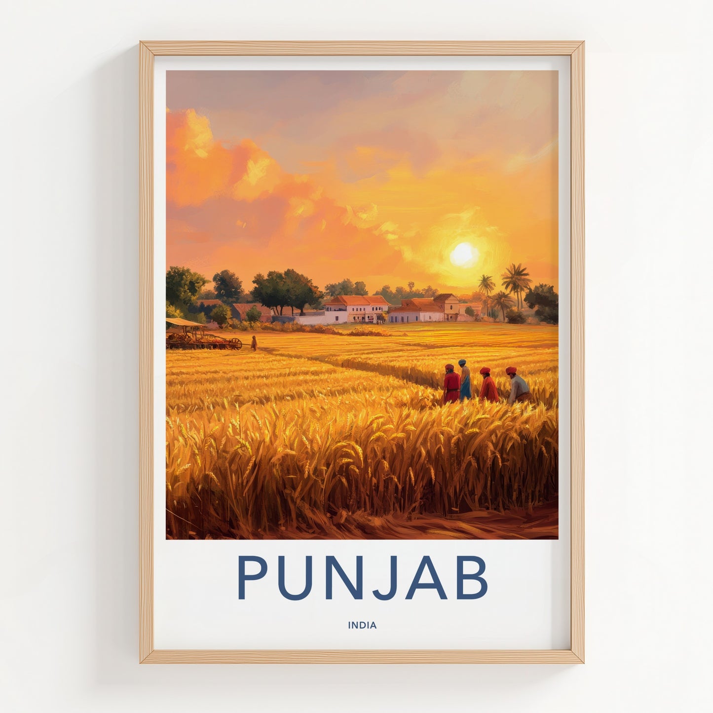 Punjab Poster - India Travel Art - Punjab Golden Field Sunset Home Decor