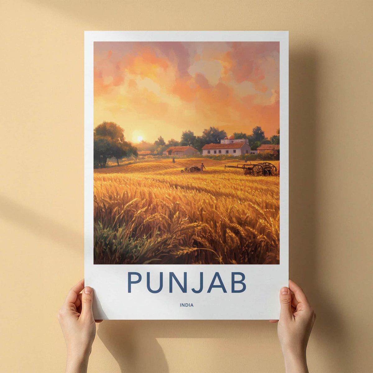 Punjab Poster - India Travel Art - Punjab Golden Field Sunset Home Decor