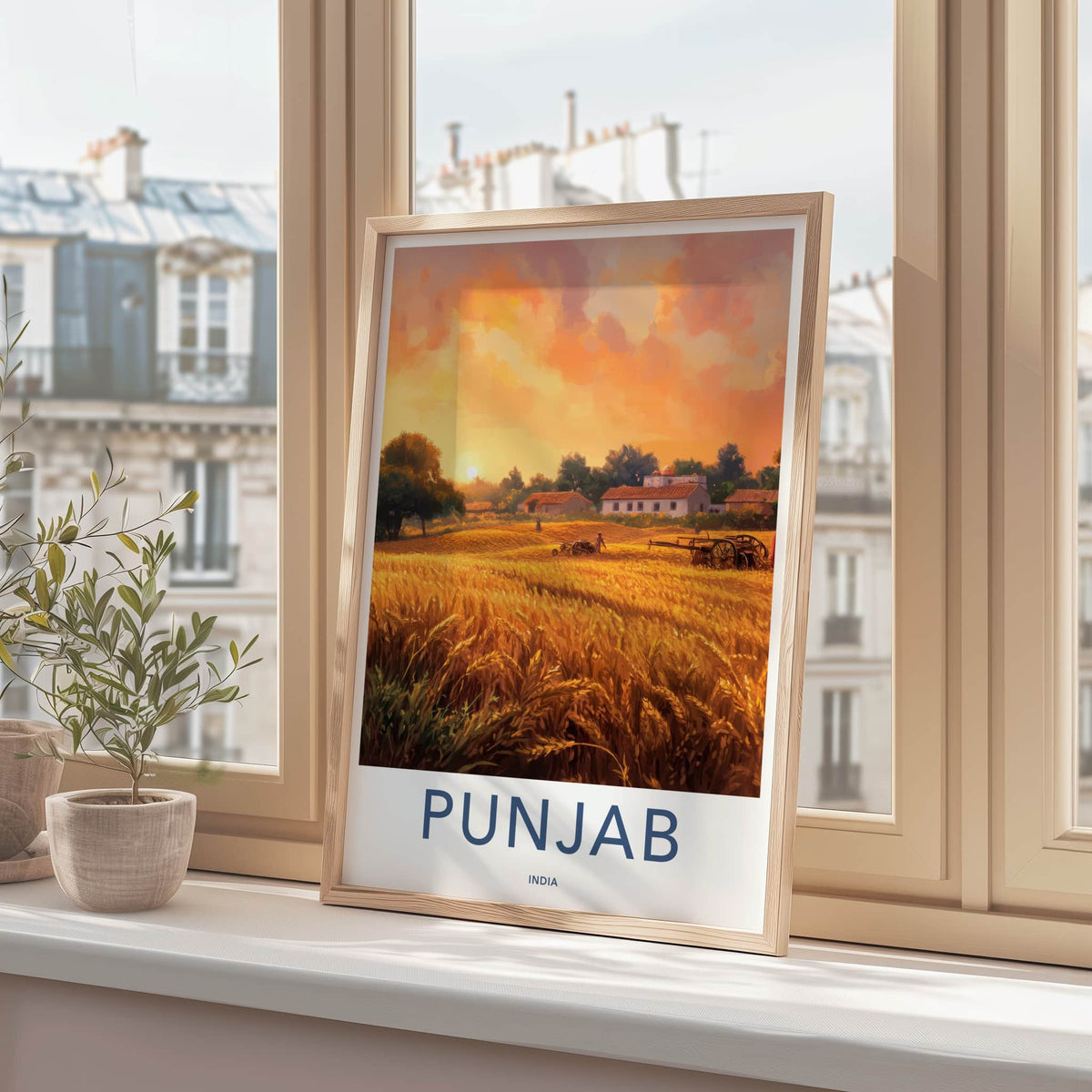 Punjab Poster - India Travel Art - Punjab Golden Field Sunset Home Decor