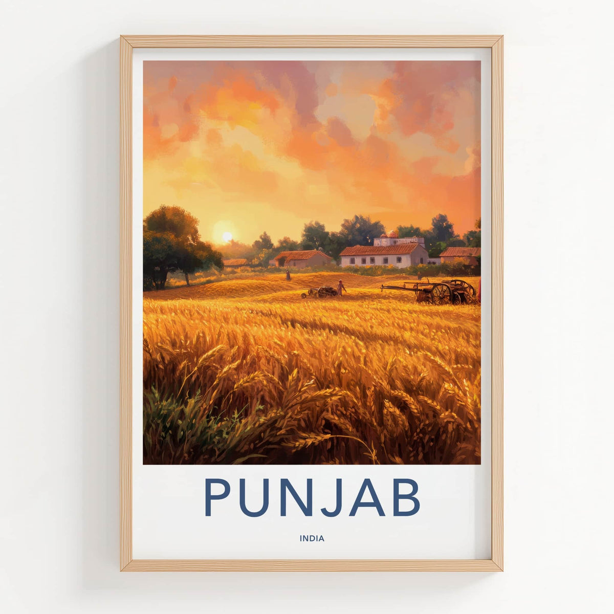 Punjab Poster - India Travel Art - Punjab Golden Field Sunset Home Decor