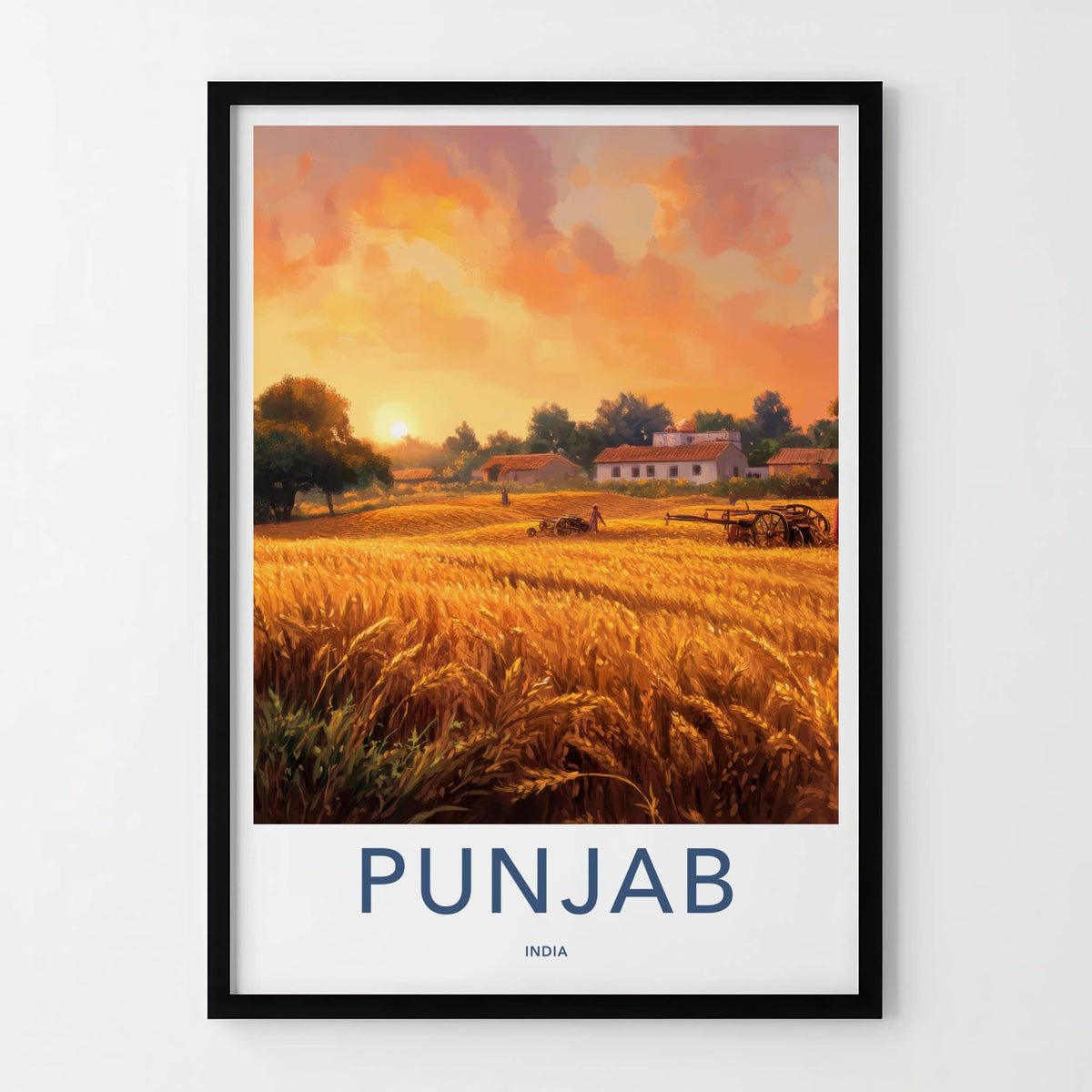 Punjab Poster - India Travel Art - Punjab Golden Field Sunset Home Decor