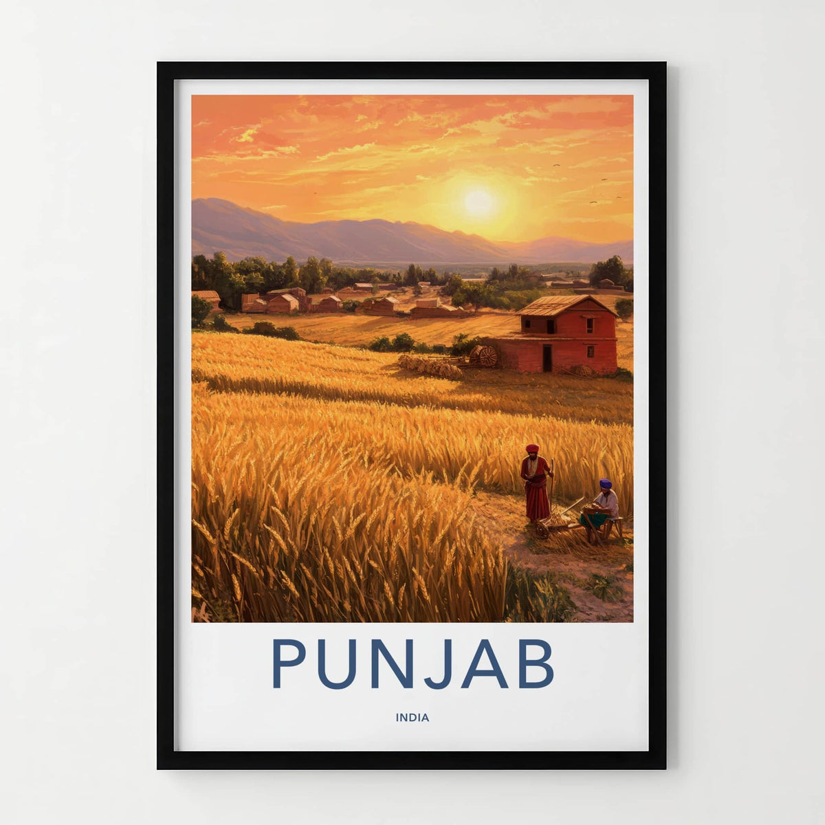 Punjab Poster - India Travel Art - Punjab Harvest Sunset Home Decor