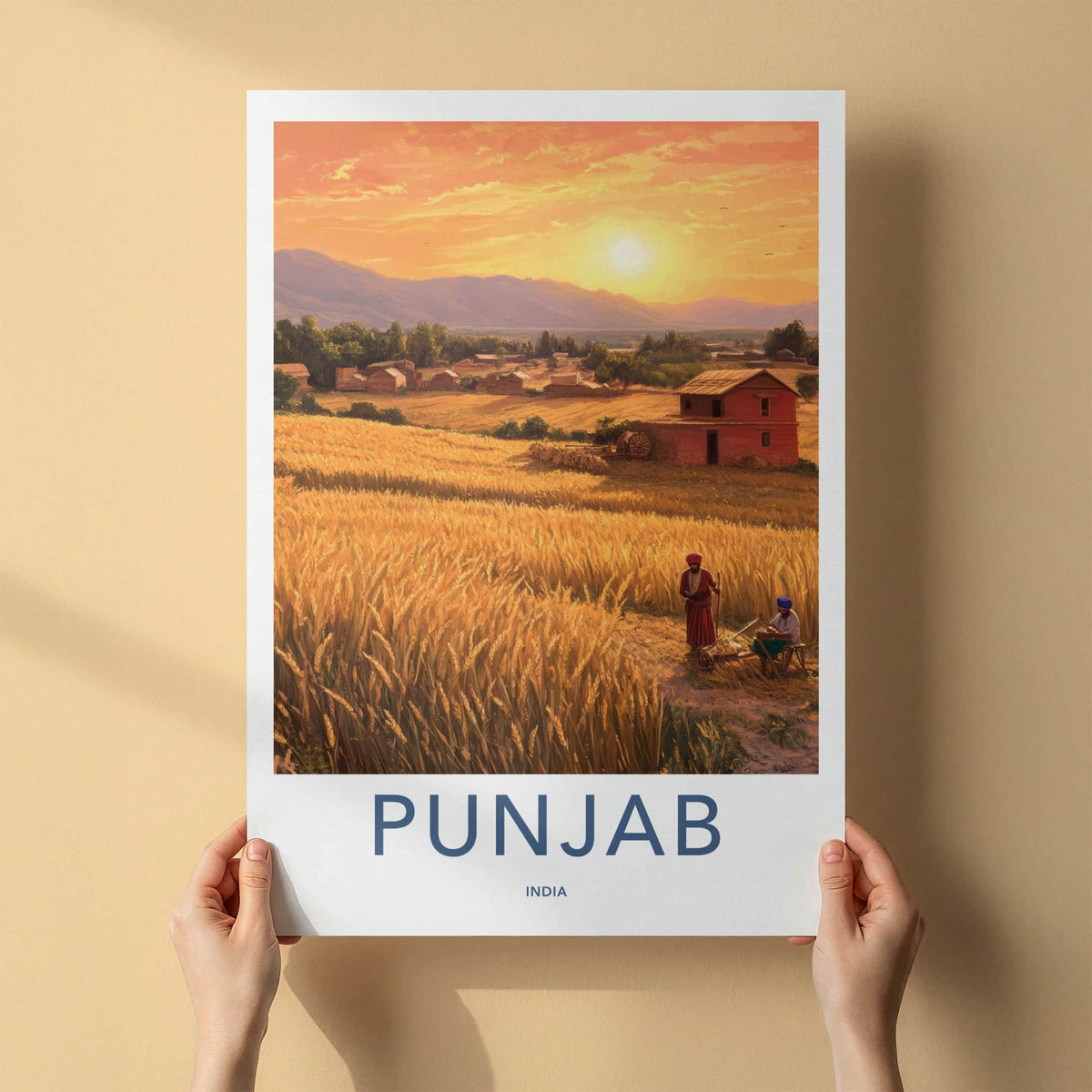 Punjab Poster - India Travel Art - Punjab Harvest Sunset Home Decor
