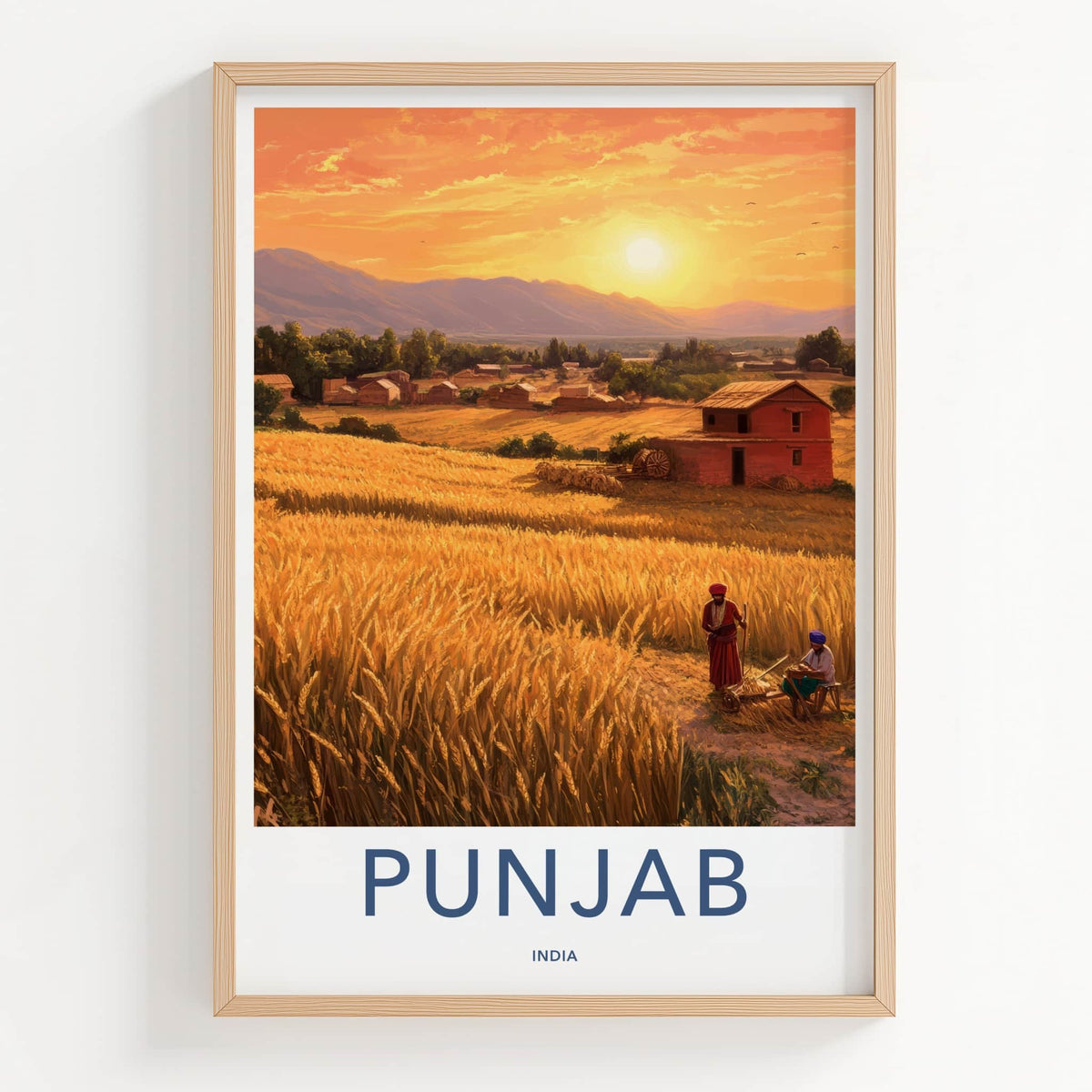 Punjab Poster - India Travel Art - Punjab Harvest Sunset Home Decor