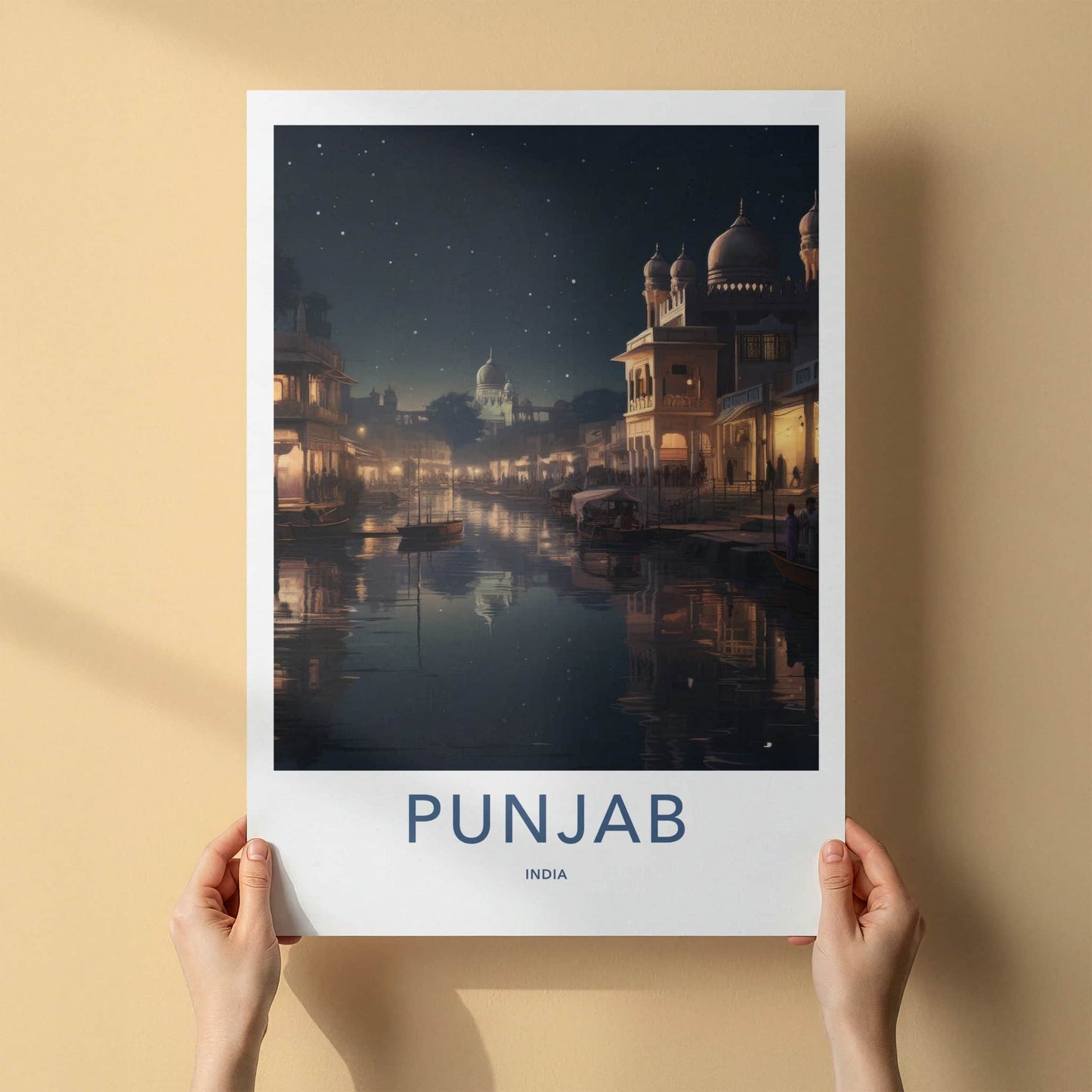 Punjab Poster - India Travel Print - Punjab Lit City Canal Lounge Decor
