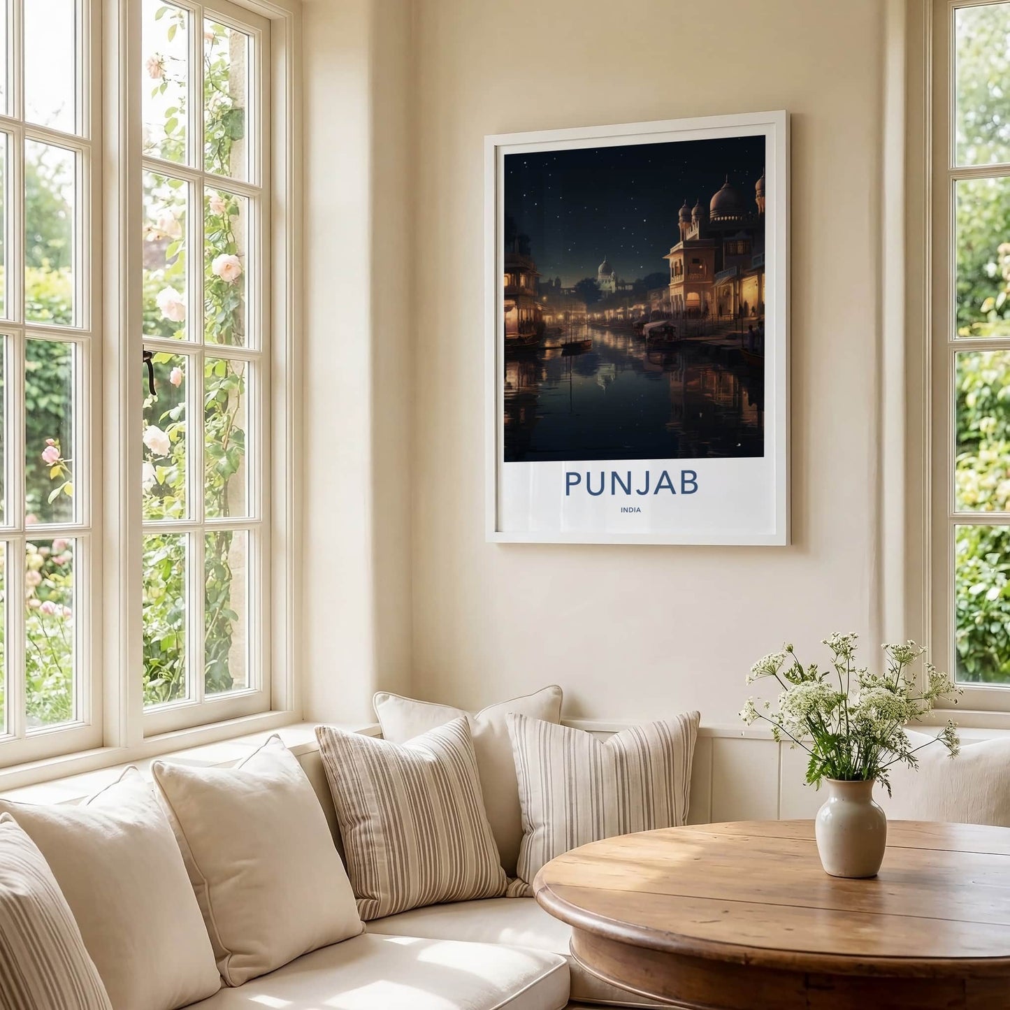 Punjab Poster - India Travel Print - Punjab Lit City Canal Lounge Decor