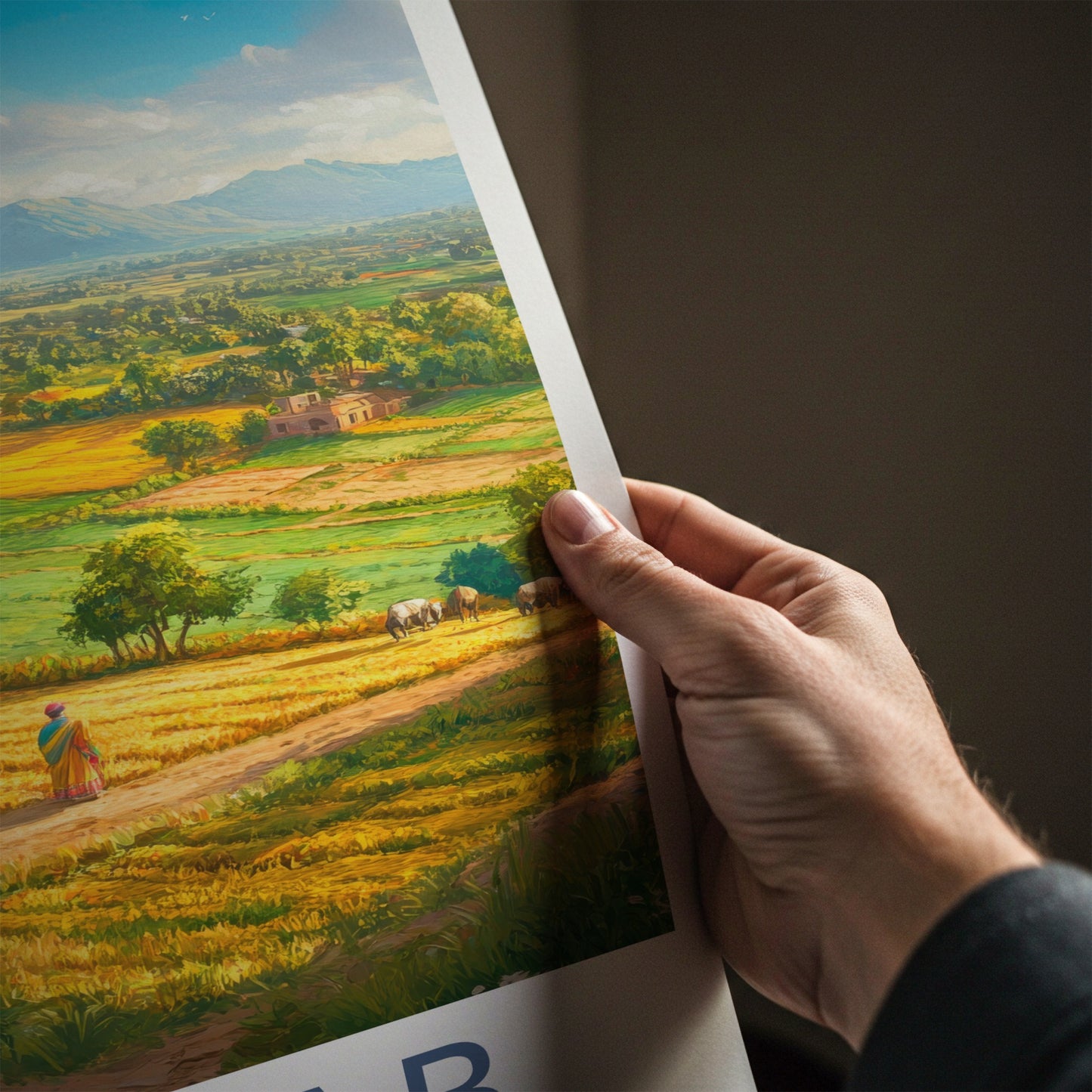 Punjab Poster - India Travel Print - Punjab Yellow Field Village Wall Decor