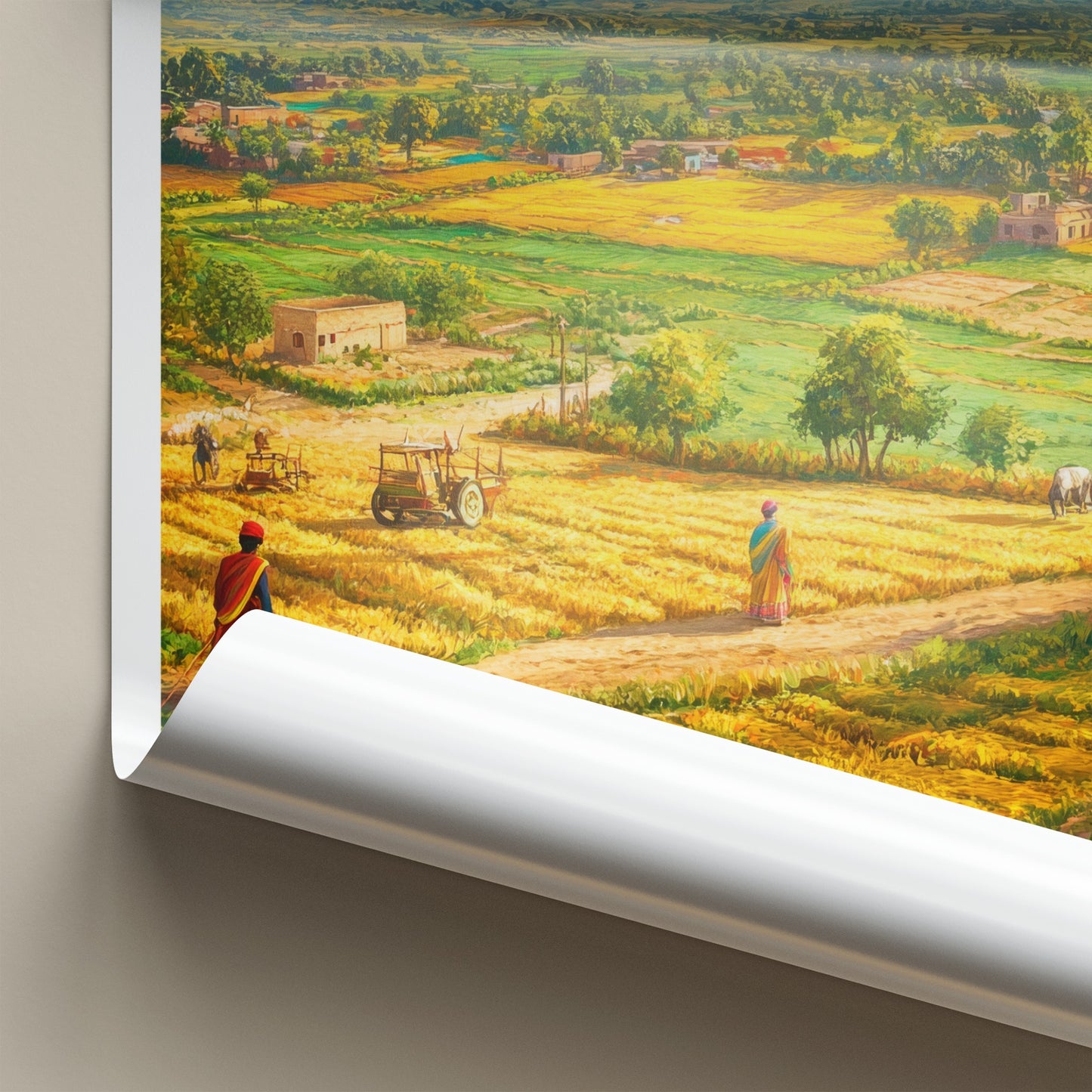 Punjab Poster - India Travel Print - Punjab Yellow Field Village Wall Decor