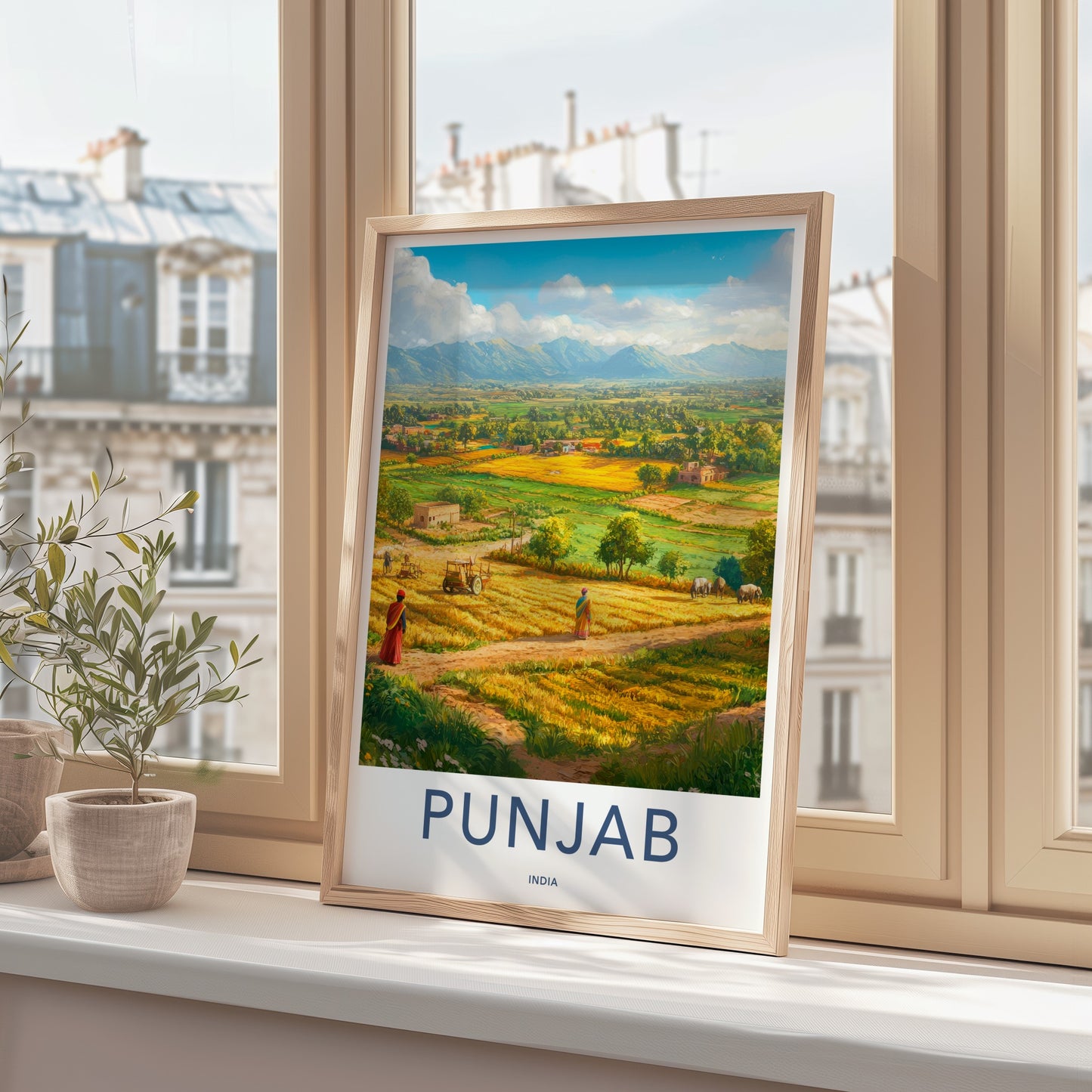Punjab Poster - India Travel Print - Punjab Yellow Field Village Wall Decor