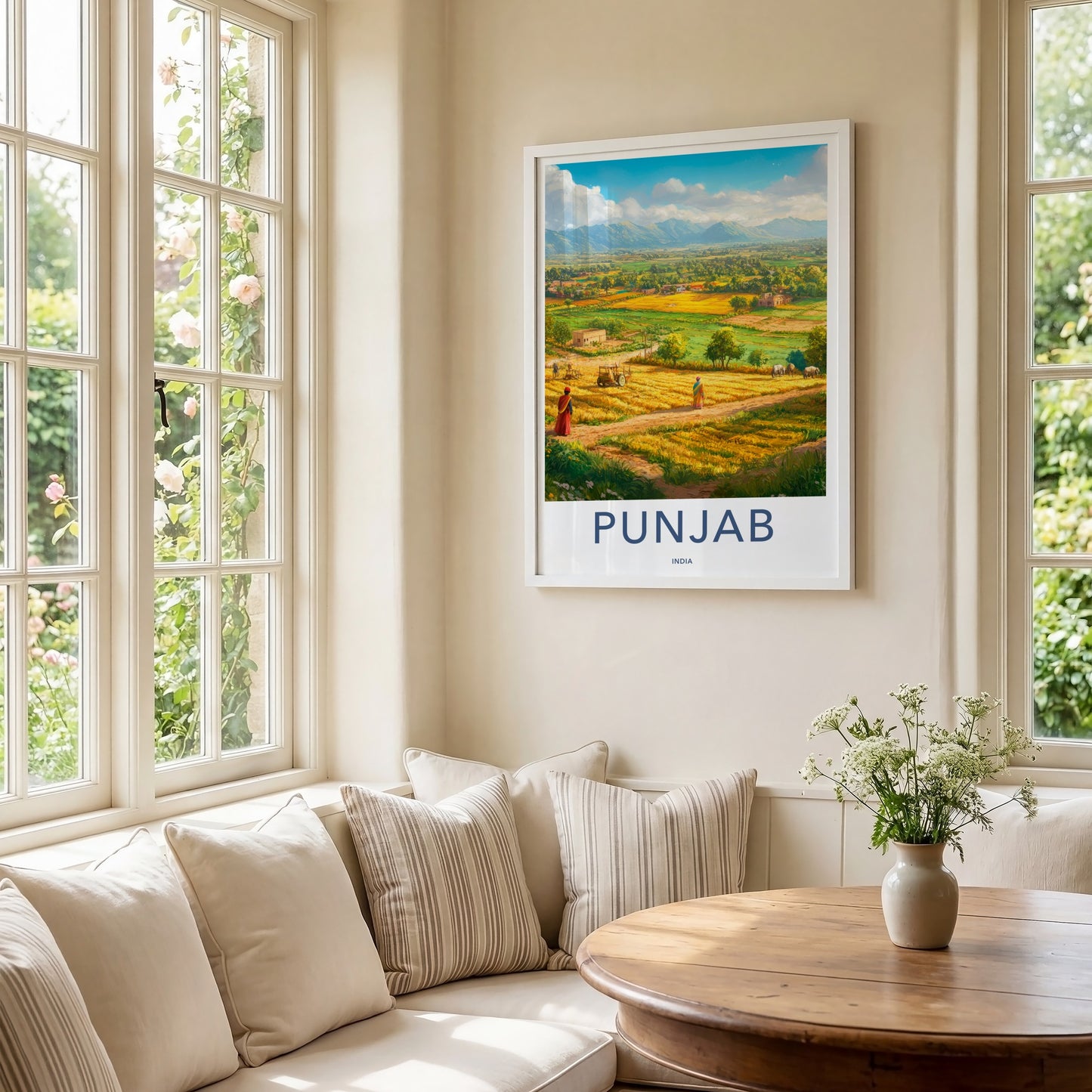 Punjab Poster - India Travel Print - Punjab Yellow Field Village Wall Decor