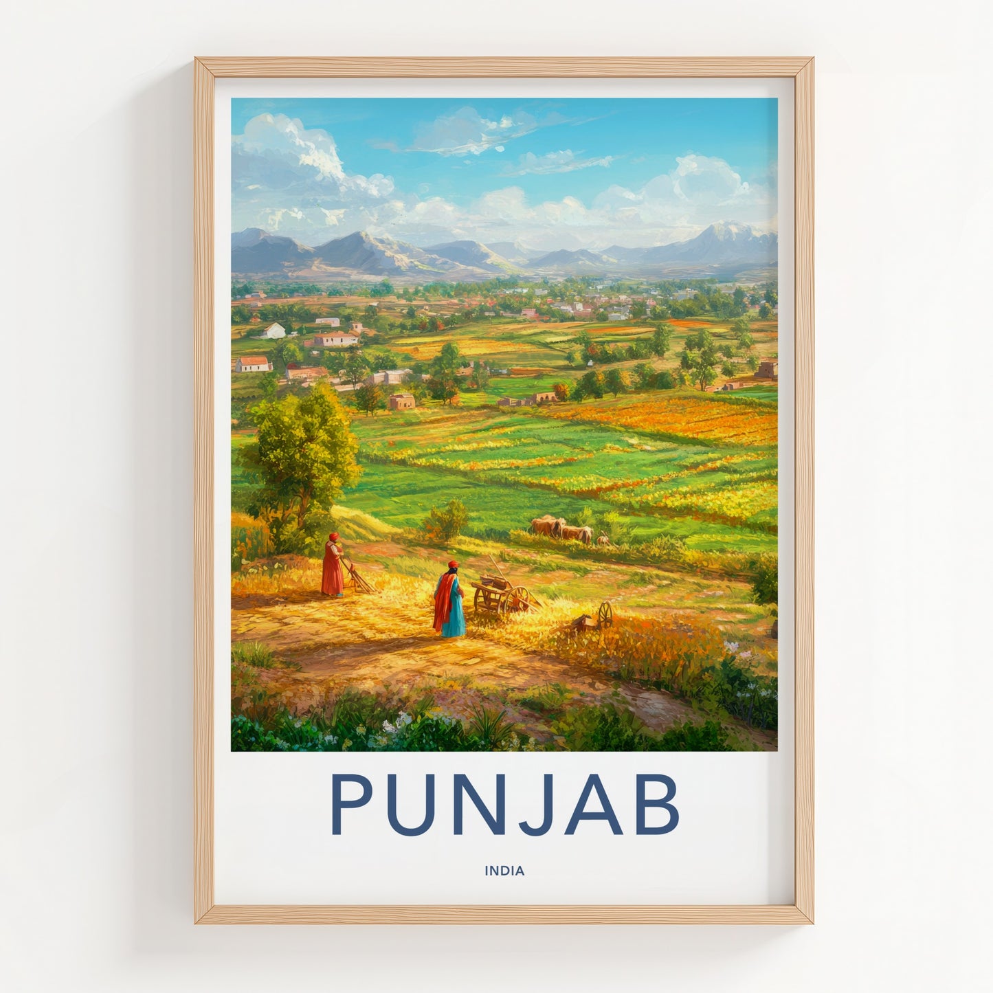 Punjab Poster - India Wall Art - Punjab Rural Farming Scene Home Decor