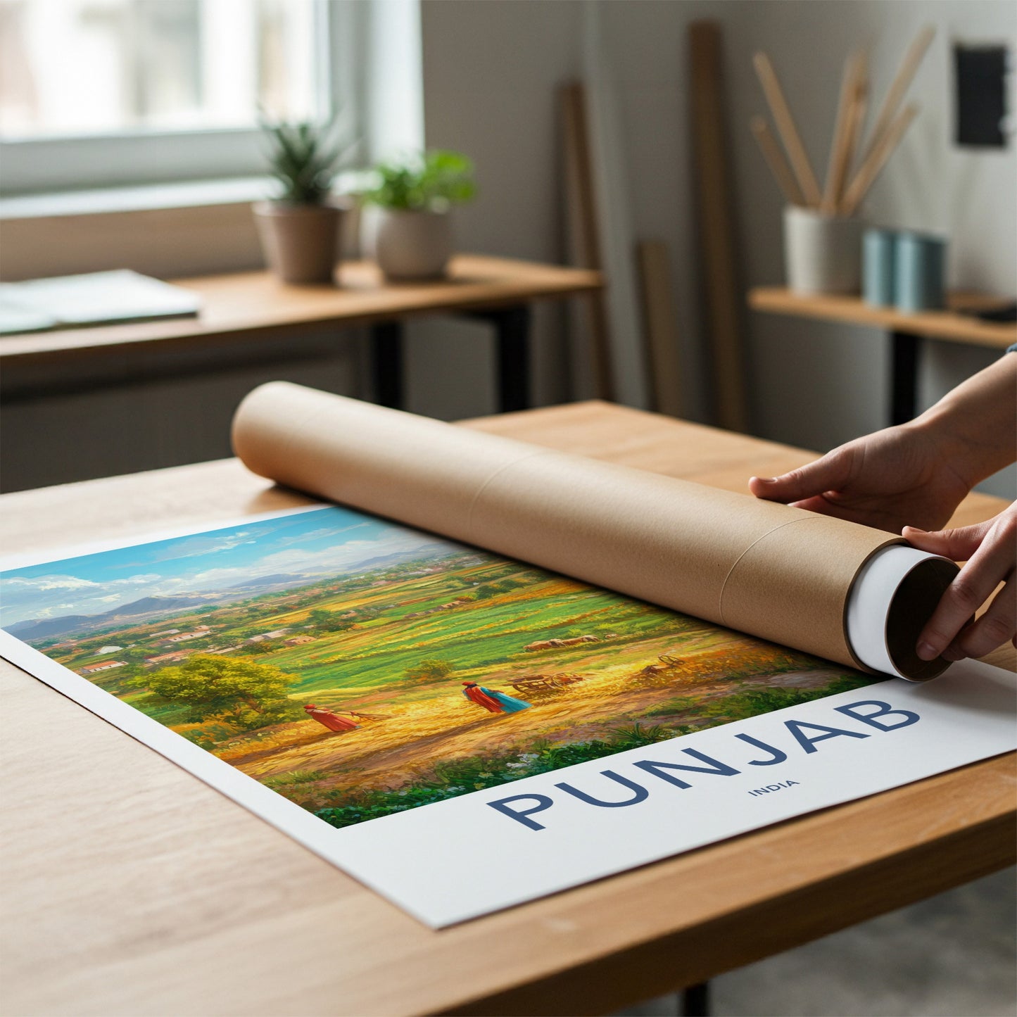Punjab Poster - India Wall Art - Punjab Rural Farming Scene Home Decor