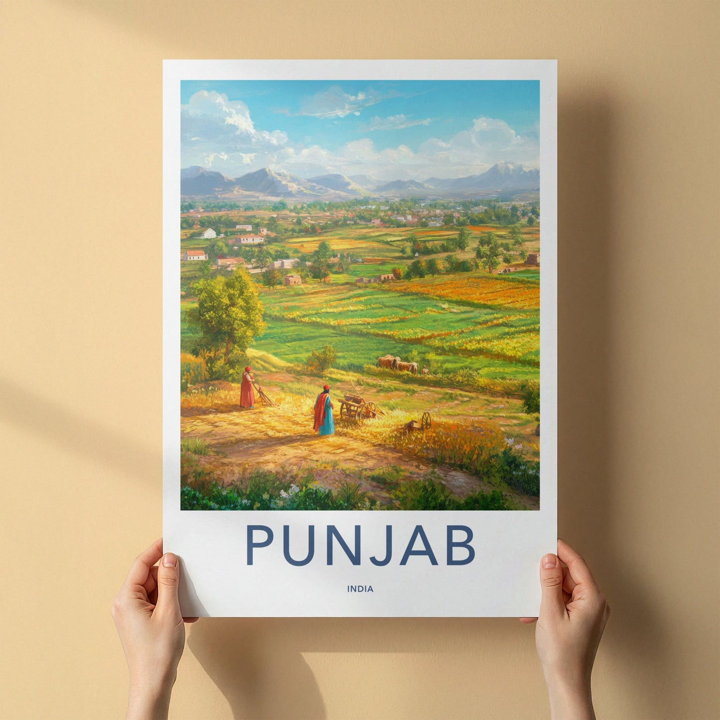 Punjab Poster - India Wall Art - Punjab Rural Farming Scene Home Decor