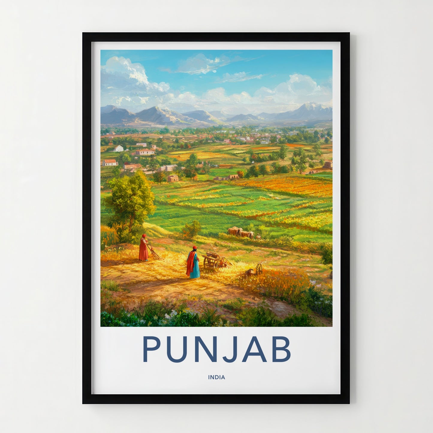 Punjab Poster - India Wall Art - Punjab Rural Farming Scene Home Decor