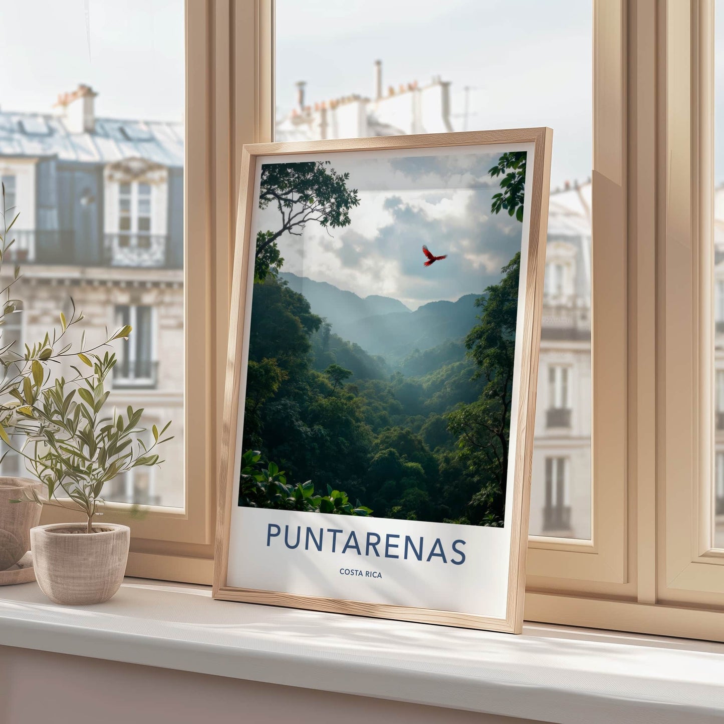 Puntarenas Poster - Costa Rica Travel Art - Flying Red Macaw Home Decor