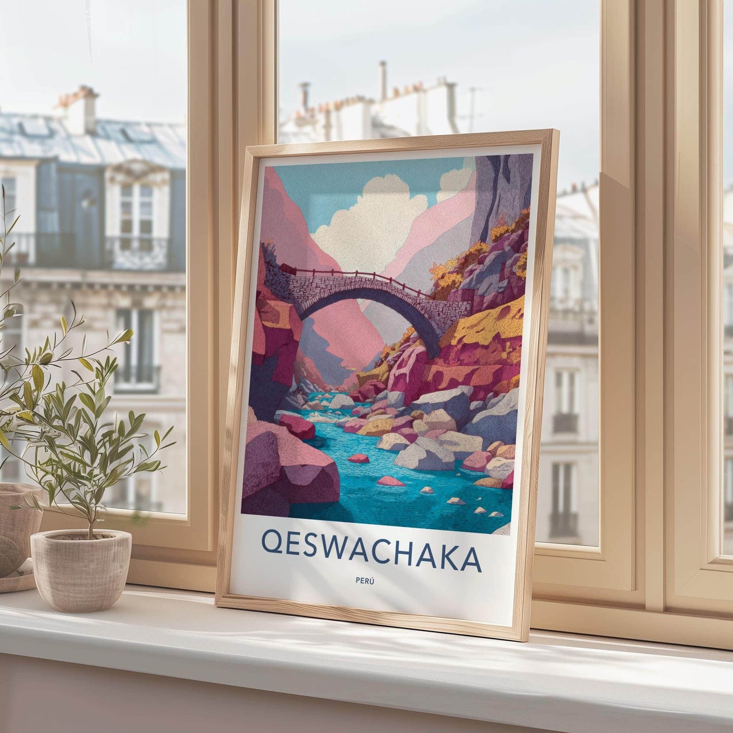 Qeswachaka Poster - Peru Travel Art - Ancient Stone Bridge Home Decor