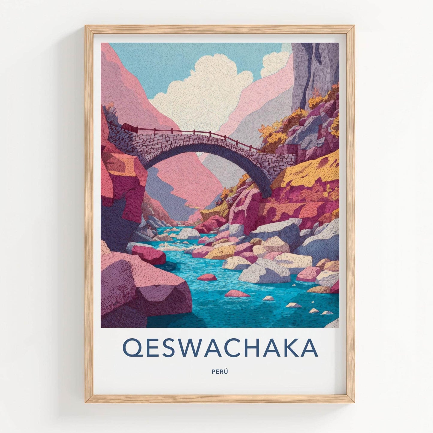 Qeswachaka Poster - Peru Travel Art - Ancient Stone Bridge Home Decor