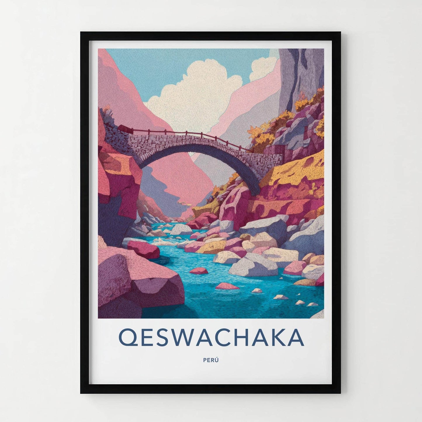 Qeswachaka Poster - Peru Travel Art - Ancient Stone Bridge Home Decor