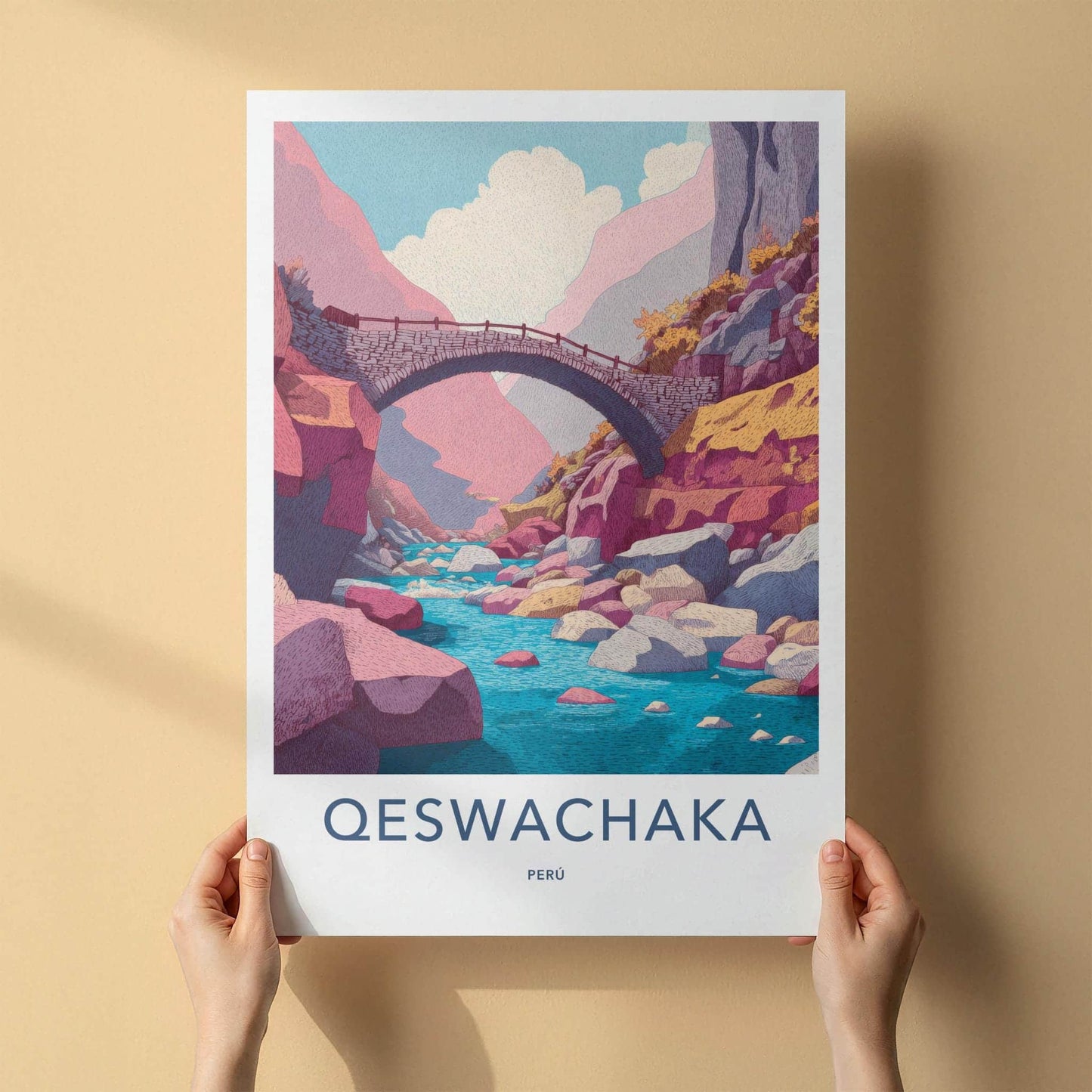 Qeswachaka Poster - Peru Travel Art - Ancient Stone Bridge Home Decor