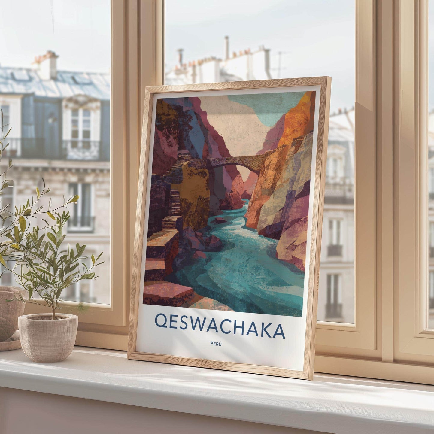 Qeswachaka Poster - Peru Travel Art - Stone Bridge Canyon Home Decor