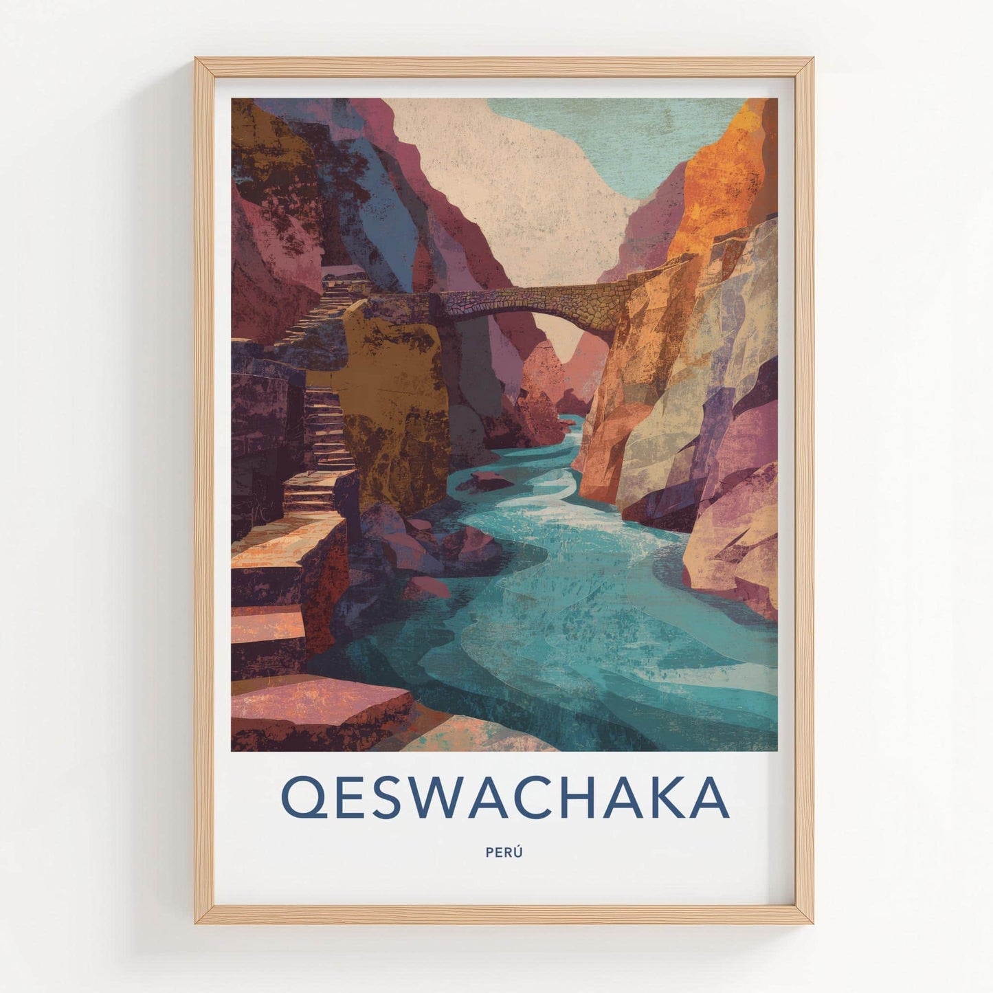 Qeswachaka Poster - Peru Travel Art - Stone Bridge Canyon Home Decor