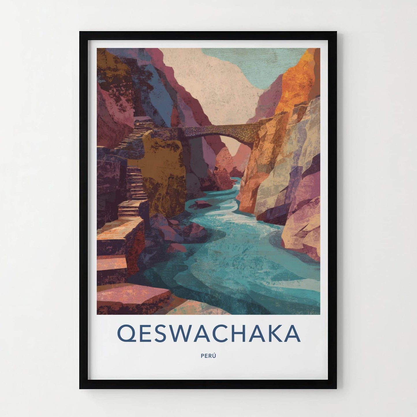Qeswachaka Poster - Peru Travel Art - Stone Bridge Canyon Home Decor