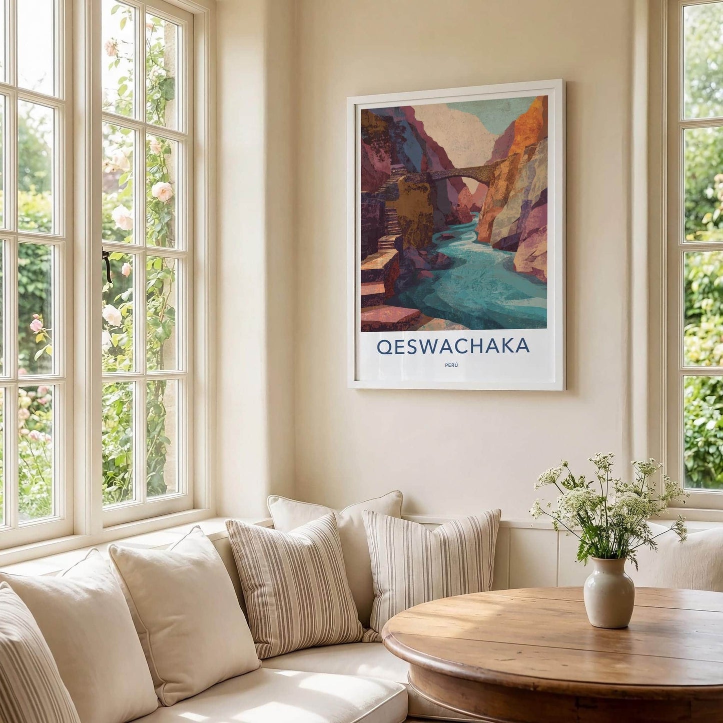 Qeswachaka Poster - Peru Travel Art - Stone Bridge Canyon Home Decor