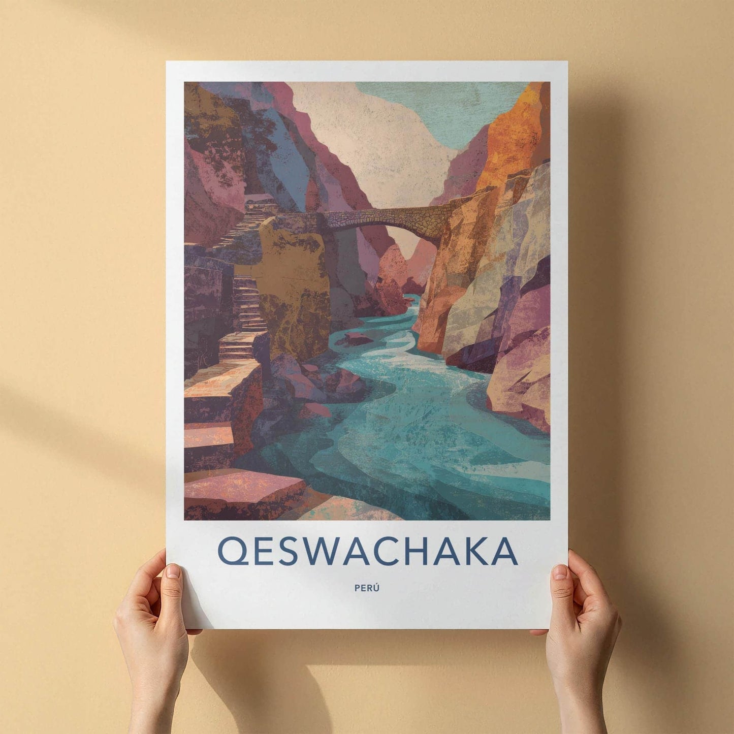 Qeswachaka Poster - Peru Travel Art - Stone Bridge Canyon Home Decor