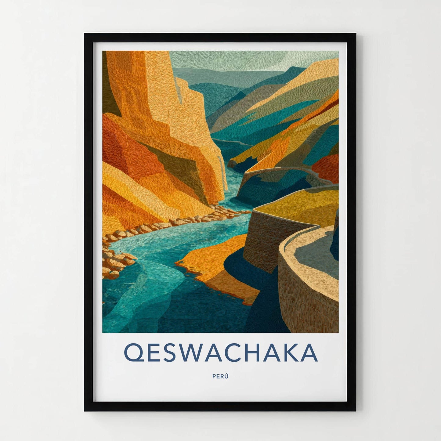 Qeswachaka Poster - Peru Travel Art - Textured River Valley Home Decor