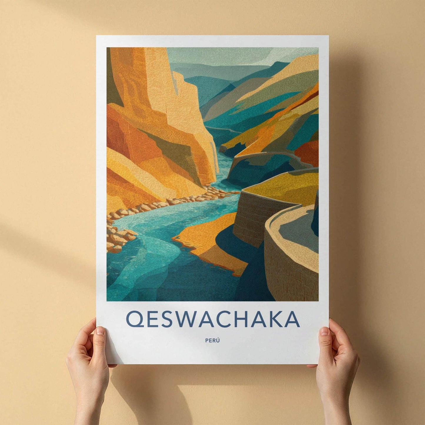Qeswachaka Poster - Peru Travel Art - Textured River Valley Home Decor