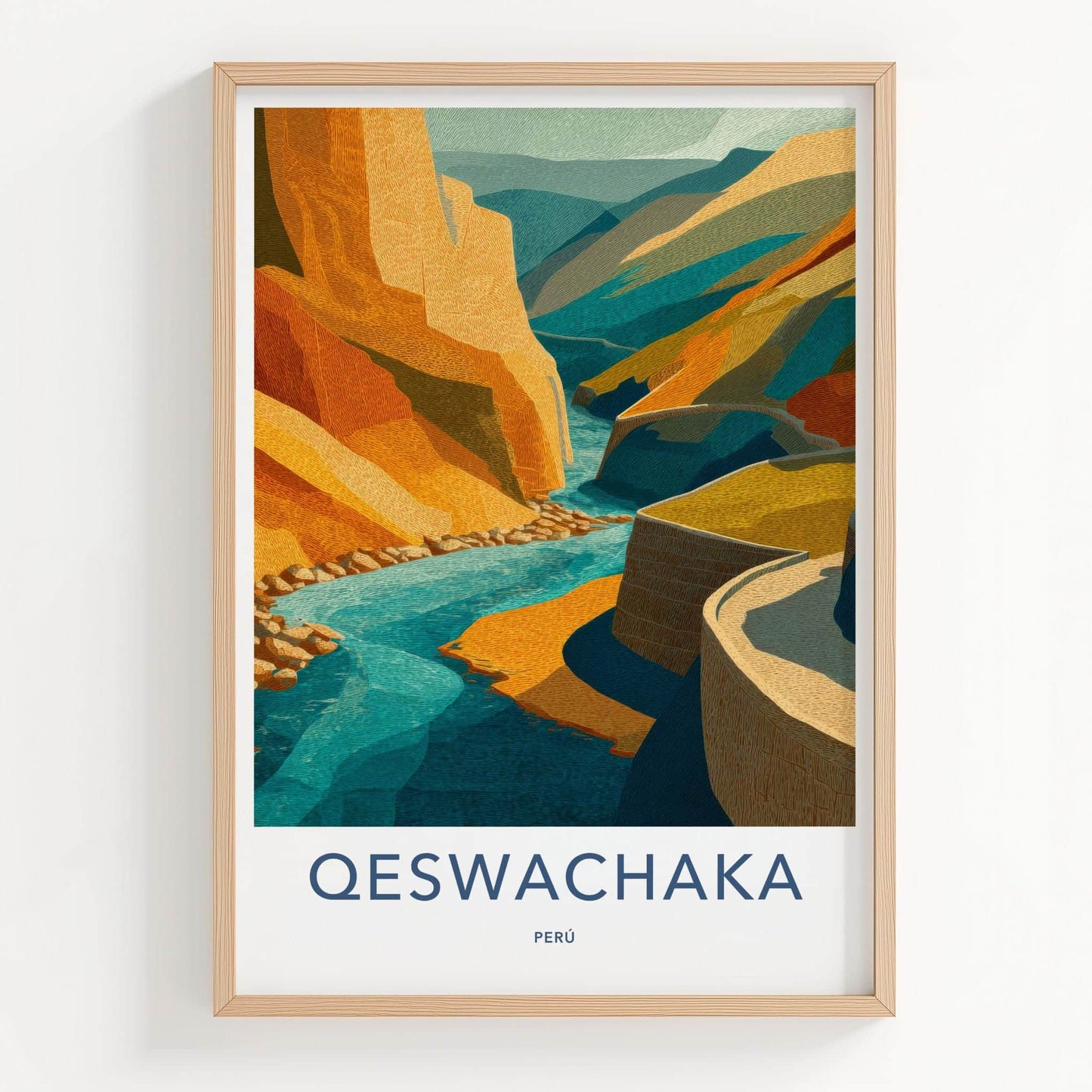 Qeswachaka Poster - Peru Travel Art - Textured River Valley Home Decor