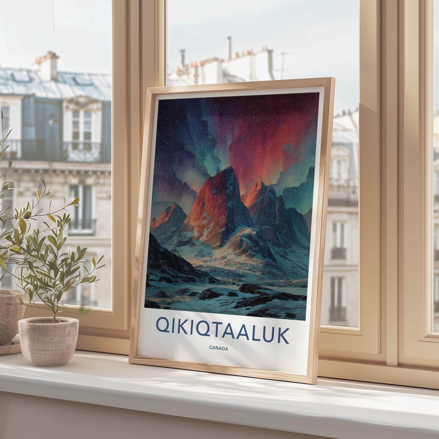 Qikiqtaaluk Poster - Canada Travel Art - Vibrant Sky Mountains Home Decor