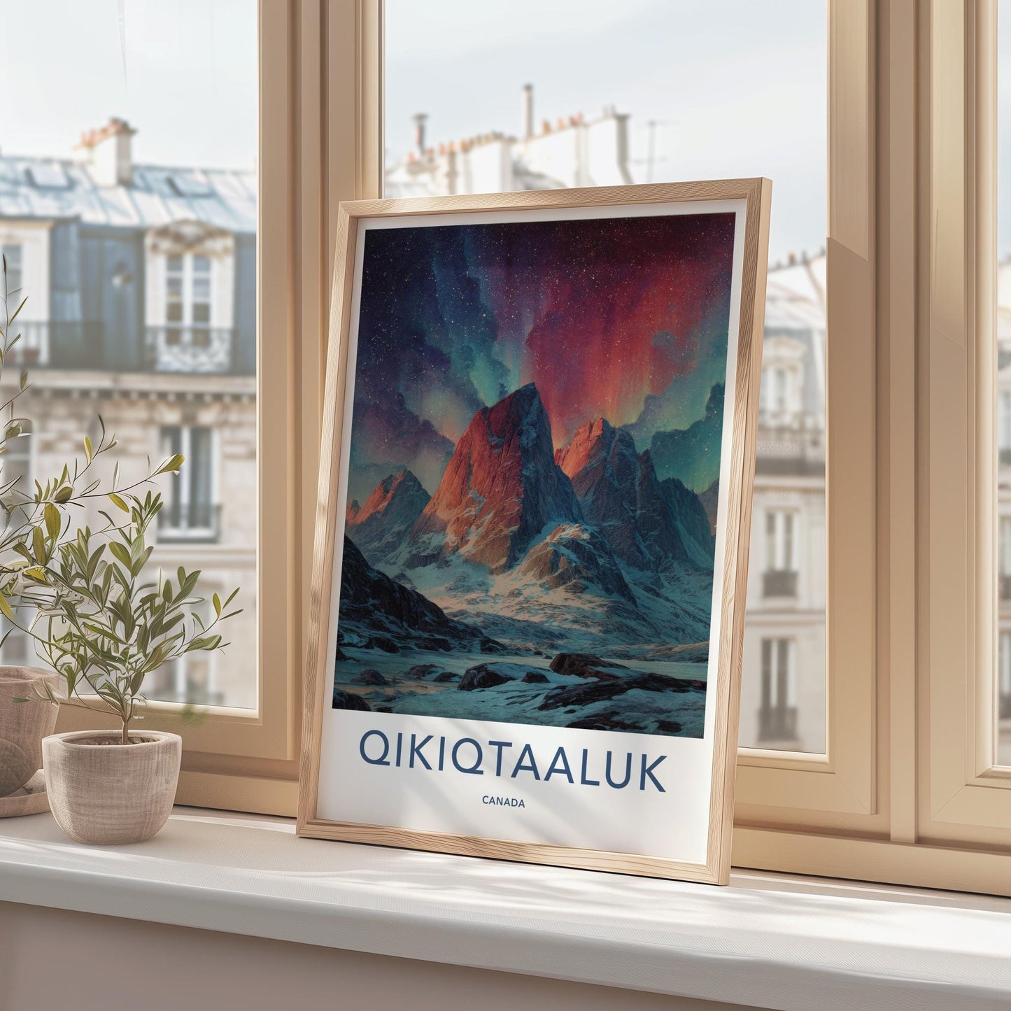 Qikiqtaaluk Poster - Canada Travel Art - Vibrant Sky Mountains Home Decor