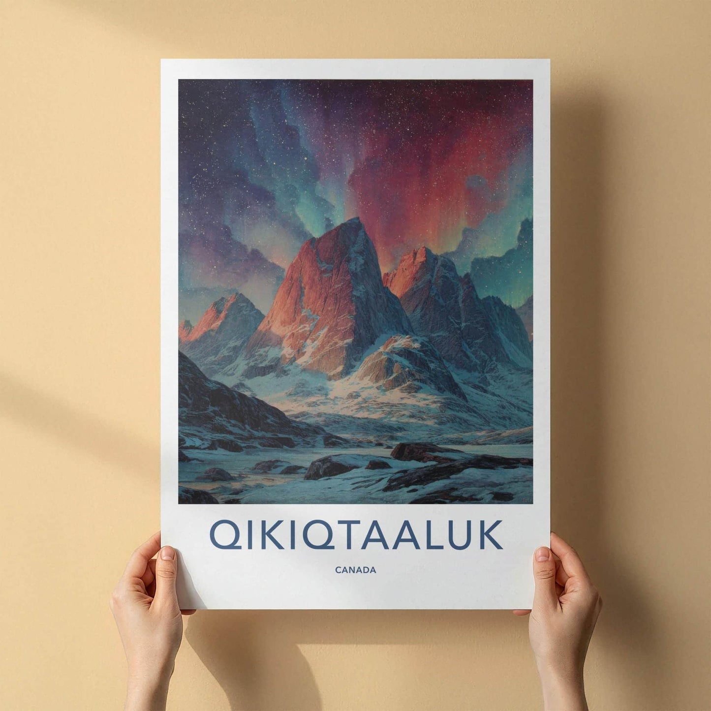 Qikiqtaaluk Poster - Canada Travel Art - Vibrant Sky Mountains Home Decor